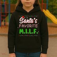SantaS Favorite Milf Christmas Santa Hat Light Kids Hoodie thumb 3