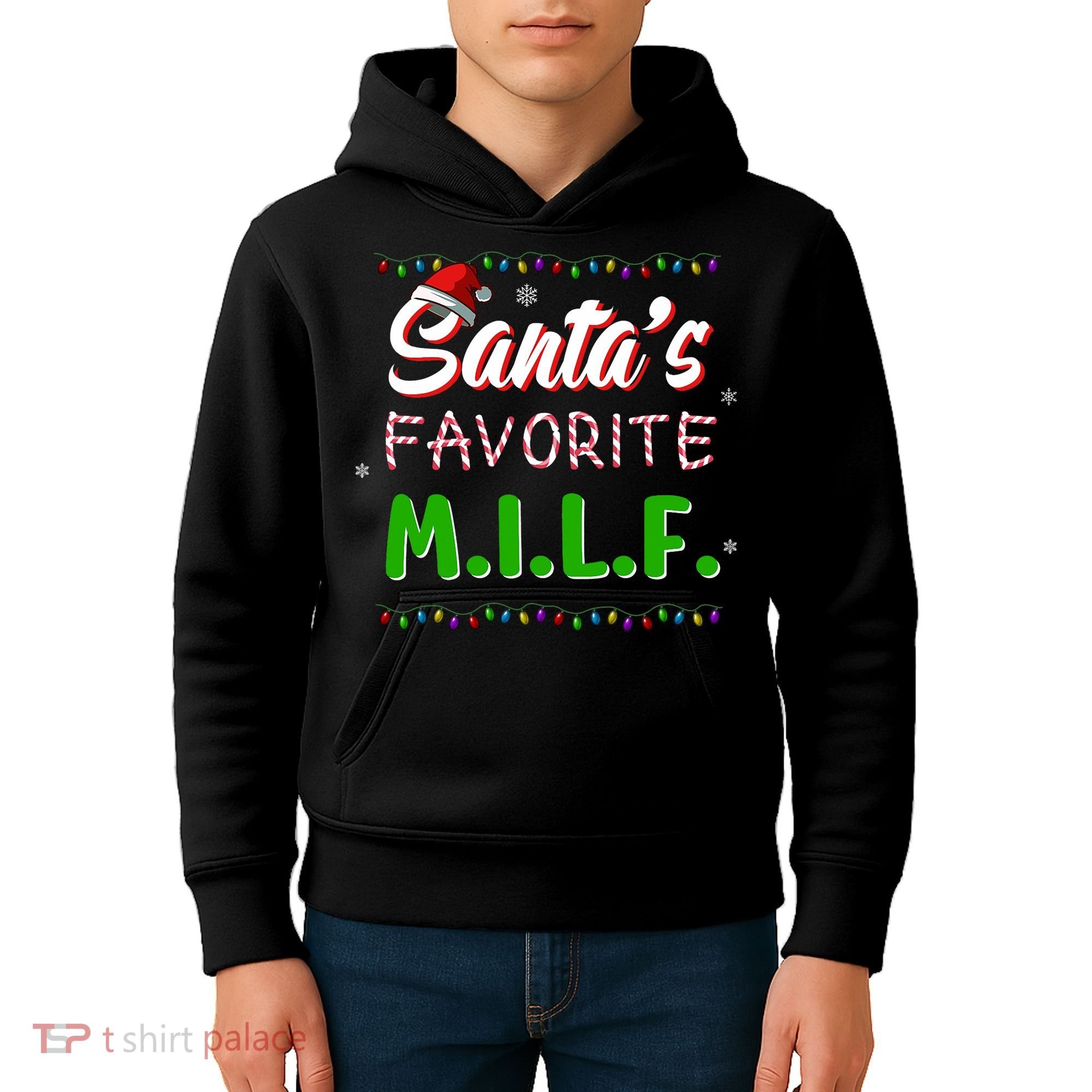 SantaS Favorite Milf Christmas Santa Hat Light Kids Hoodie