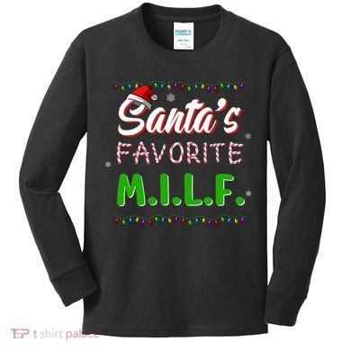 SantaS Favorite Milf Christmas Santa Hat Light Kids Long Sleeve Shirt