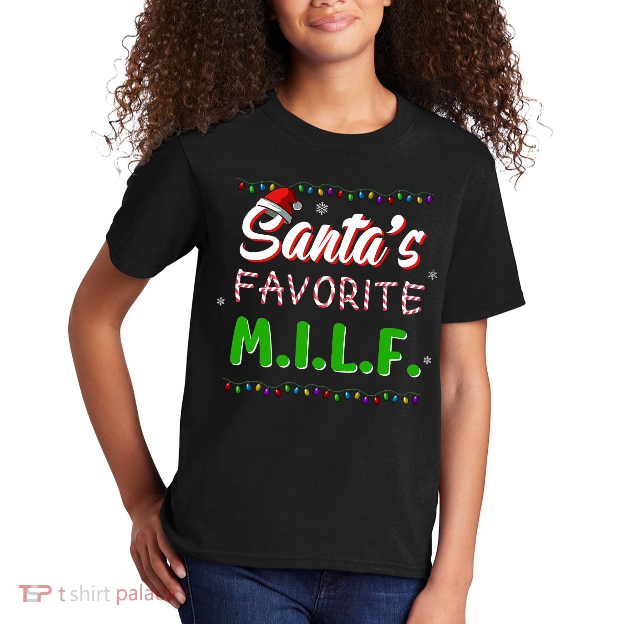 SantaS Favorite Milf Christmas Santa Hat Light Kids T-Shirt