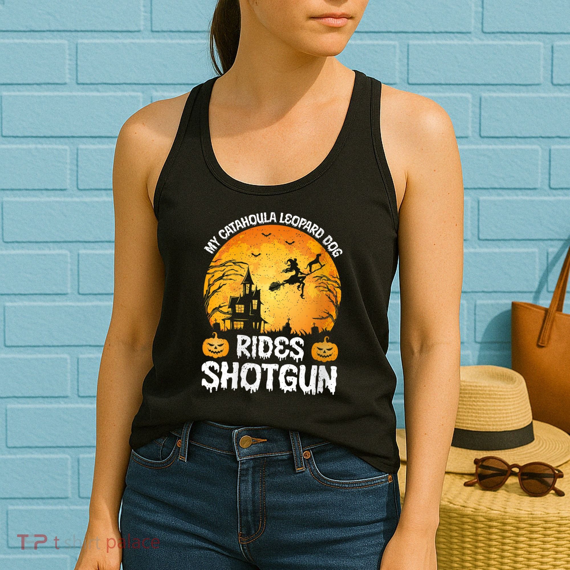 S Funny My Catahoula Leopard Dog Rides Shotgun Halloween Vneck Women's Tank Top