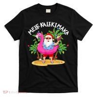 Santa Flamingo Mele Kalikimaka Tropical Christmas Hawaiian T-Shirt thumb 0