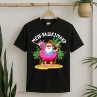 Santa Flamingo Mele Kalikimaka Tropical Christmas Hawaiian T-Shirt thumb 2