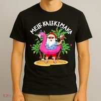 Santa Flamingo Mele Kalikimaka Tropical Christmas Hawaiian T-Shirt thumb 3