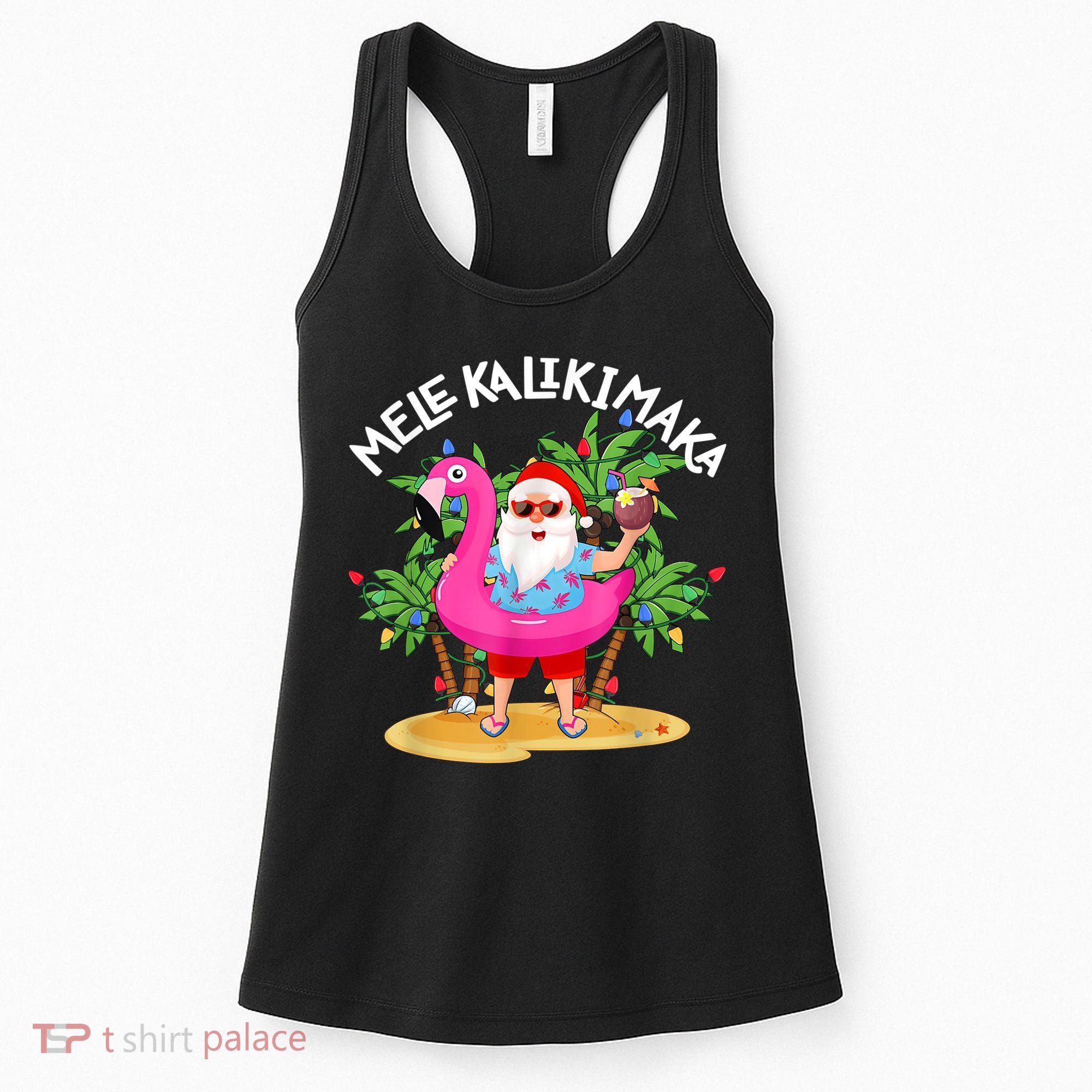 Santa Flamingo Mele Kalikimaka Tropical Christmas Hawaiian Women's Tank Top