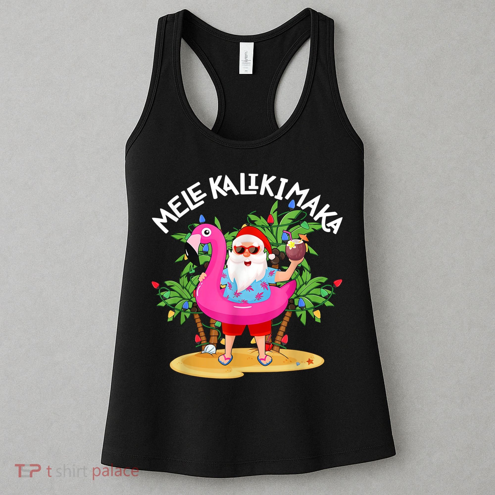 Santa Flamingo Mele Kalikimaka Tropical Christmas Hawaiian Women's Tank Top