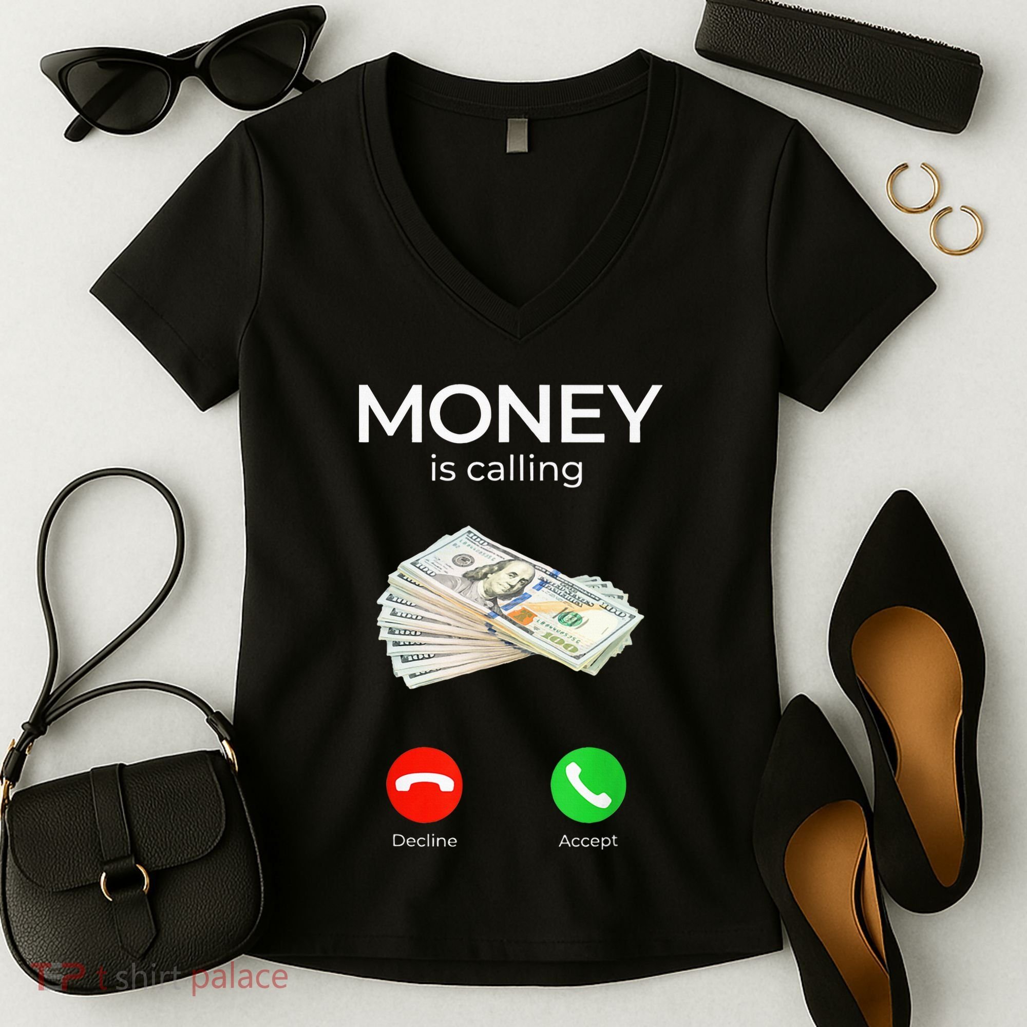 Sarcastic Funny Money Is Calling Cash Business Women's V-Neck T-Shirt