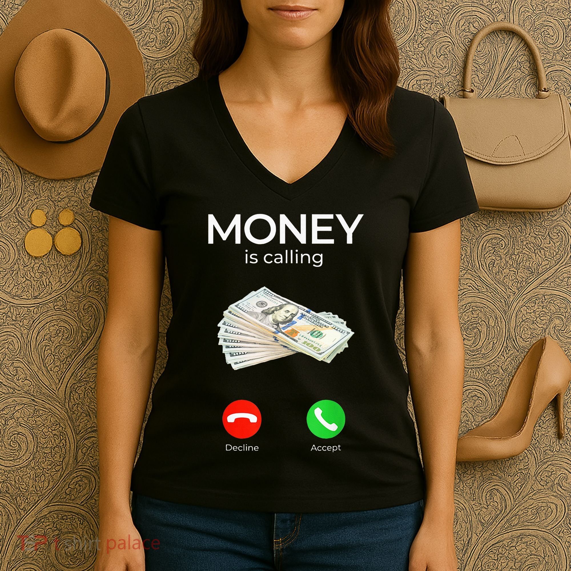 Sarcastic Funny Money Is Calling Cash Business Women's V-Neck T-Shirt