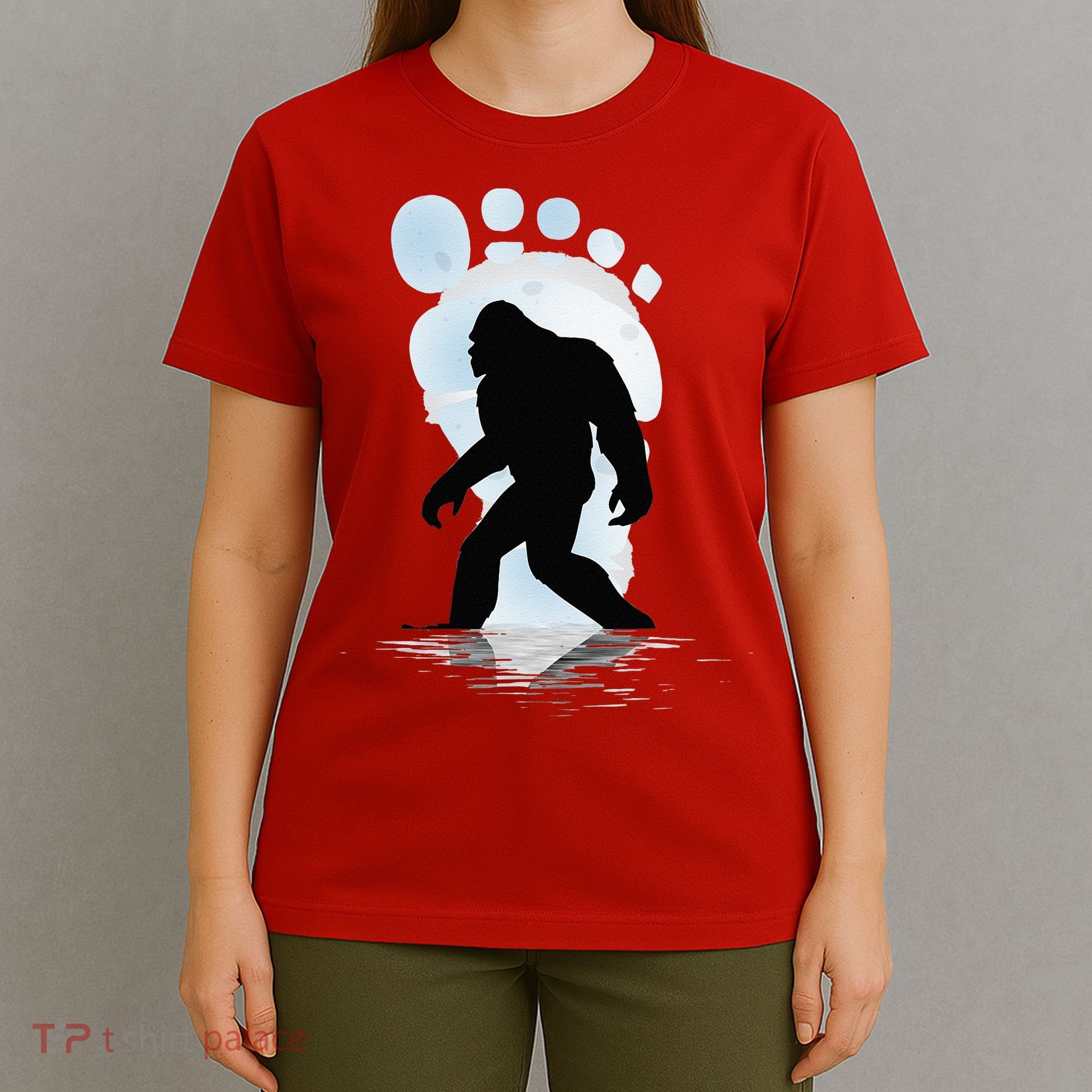 Sasquatch Footprint Moon Light Bigfoot Lovers Gifts T-Shirt