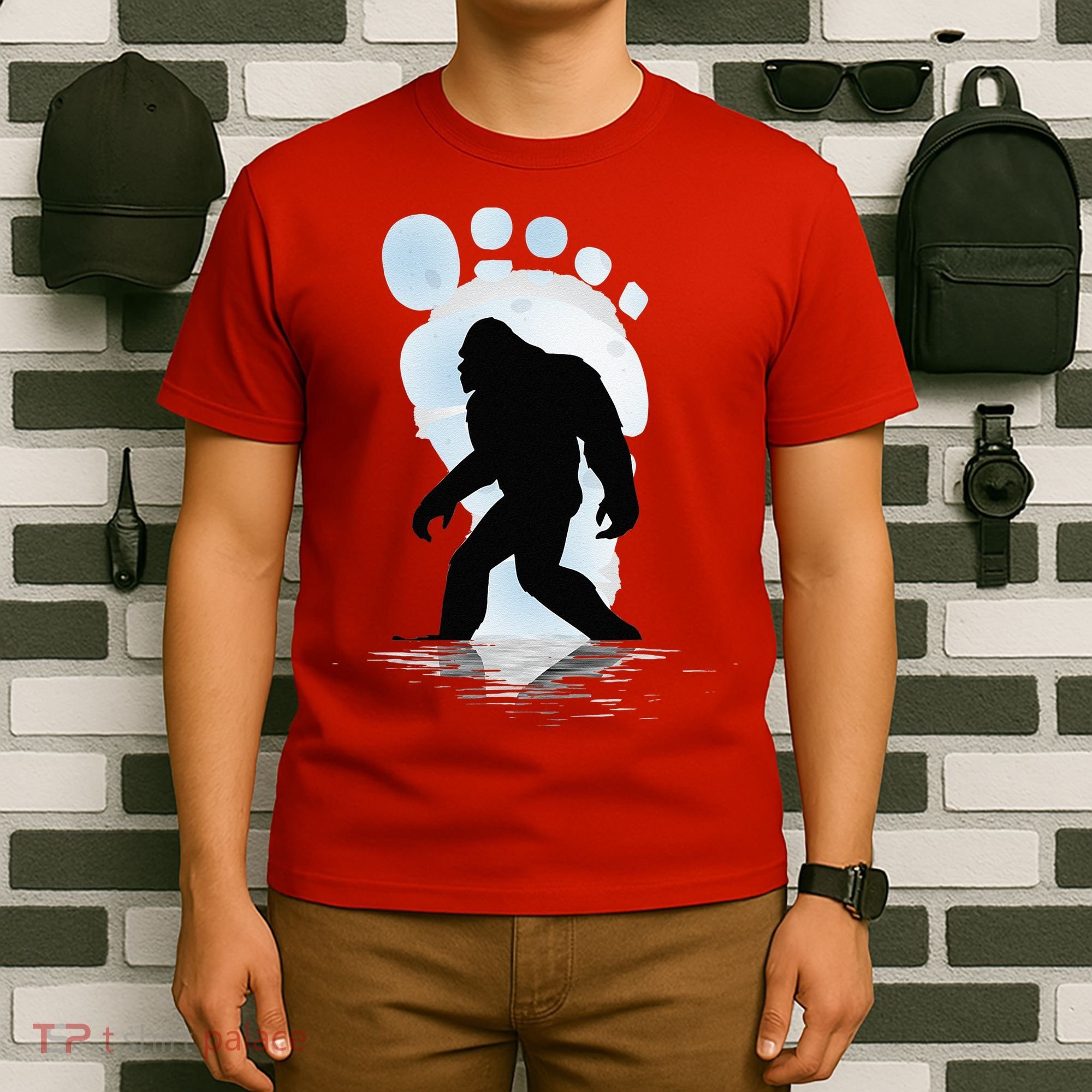 Sasquatch Footprint Moon Light Bigfoot Lovers Gifts T-Shirt