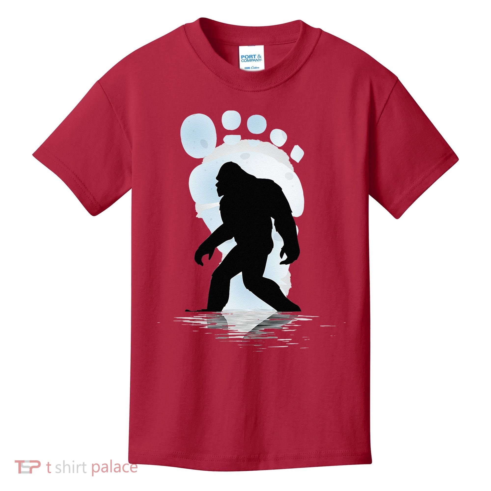 Sasquatch Footprint Moon Light Bigfoot Lovers Gifts Kids T-Shirt