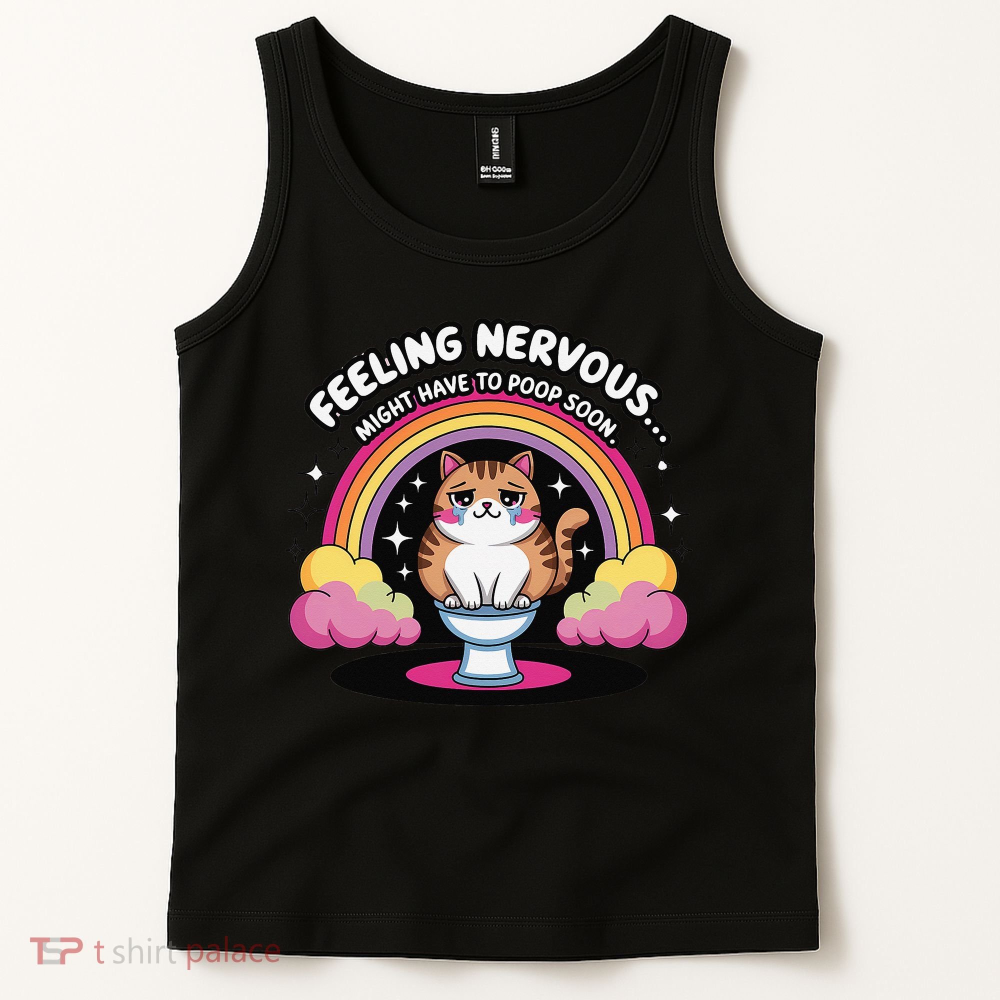 Saying Feeling Nervous Might Have To Poop Soon Cat Funny Tank Top