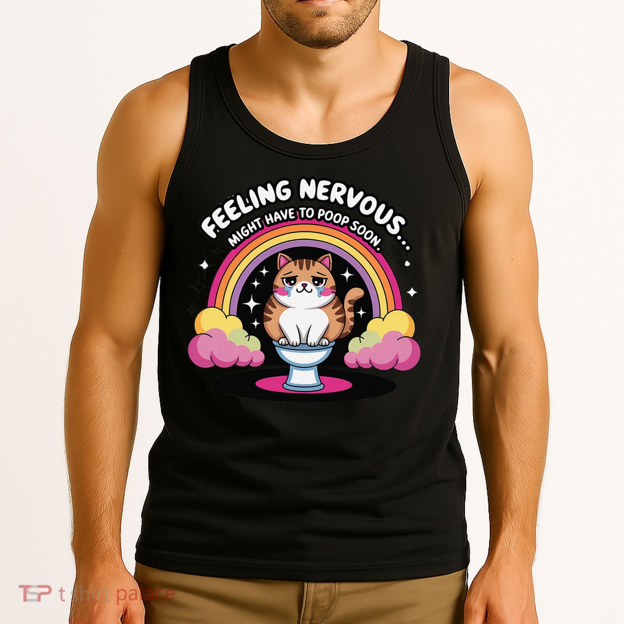 Saying Feeling Nervous Might Have To Poop Soon Cat Funny Tank Top