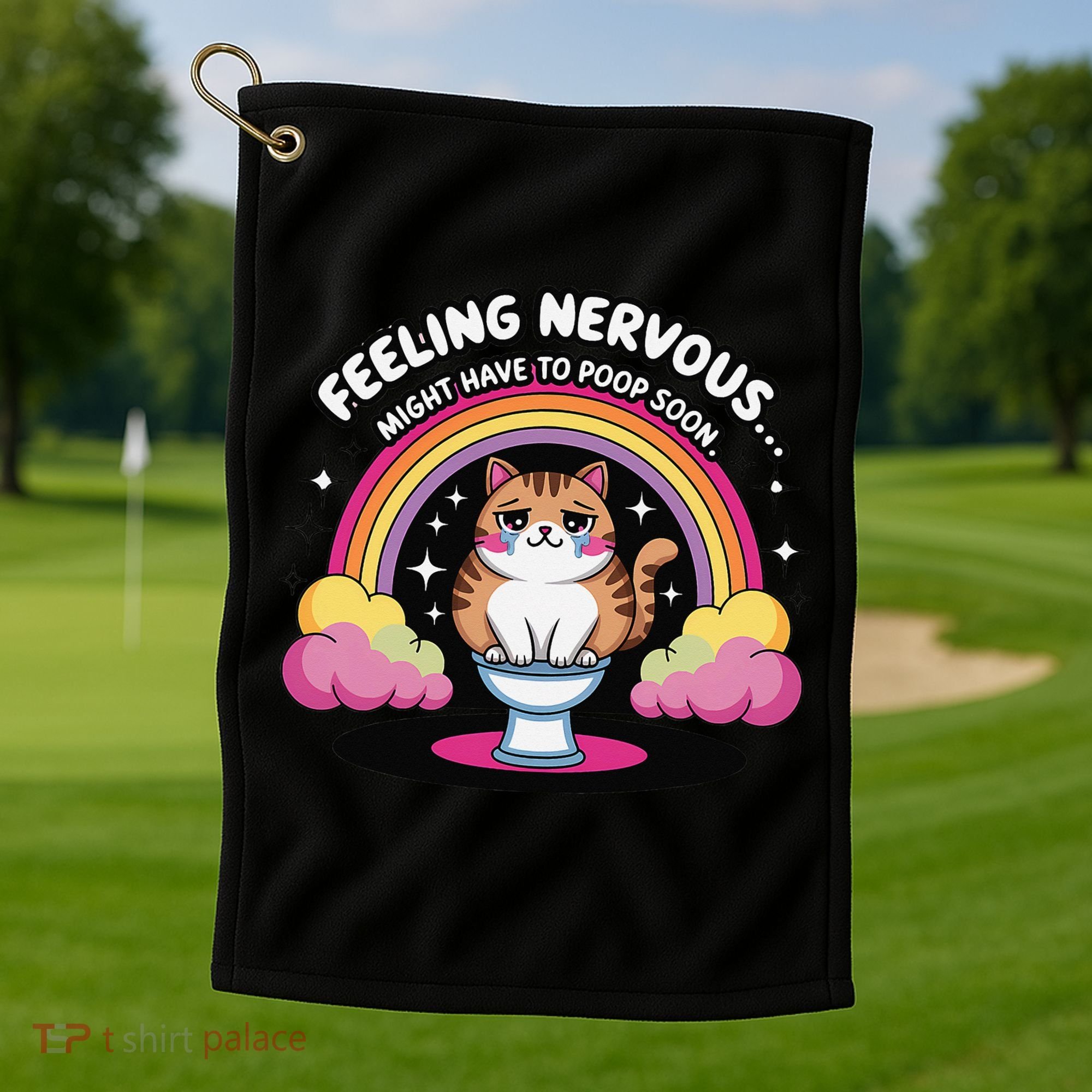 Saying Feeling Nervous Might Have To Poop Soon Cat Funny Golf Towel