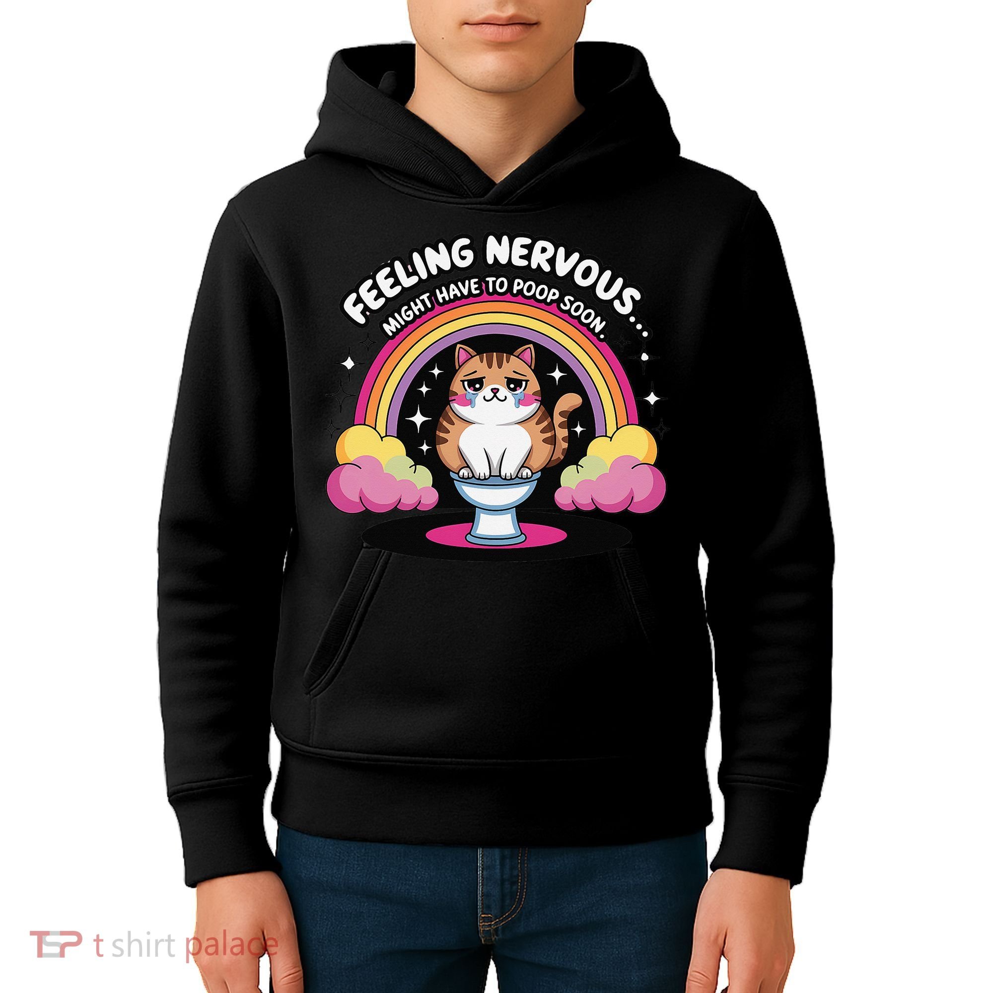 Saying Feeling Nervous Might Have To Poop Soon Cat Funny Kids Hoodie