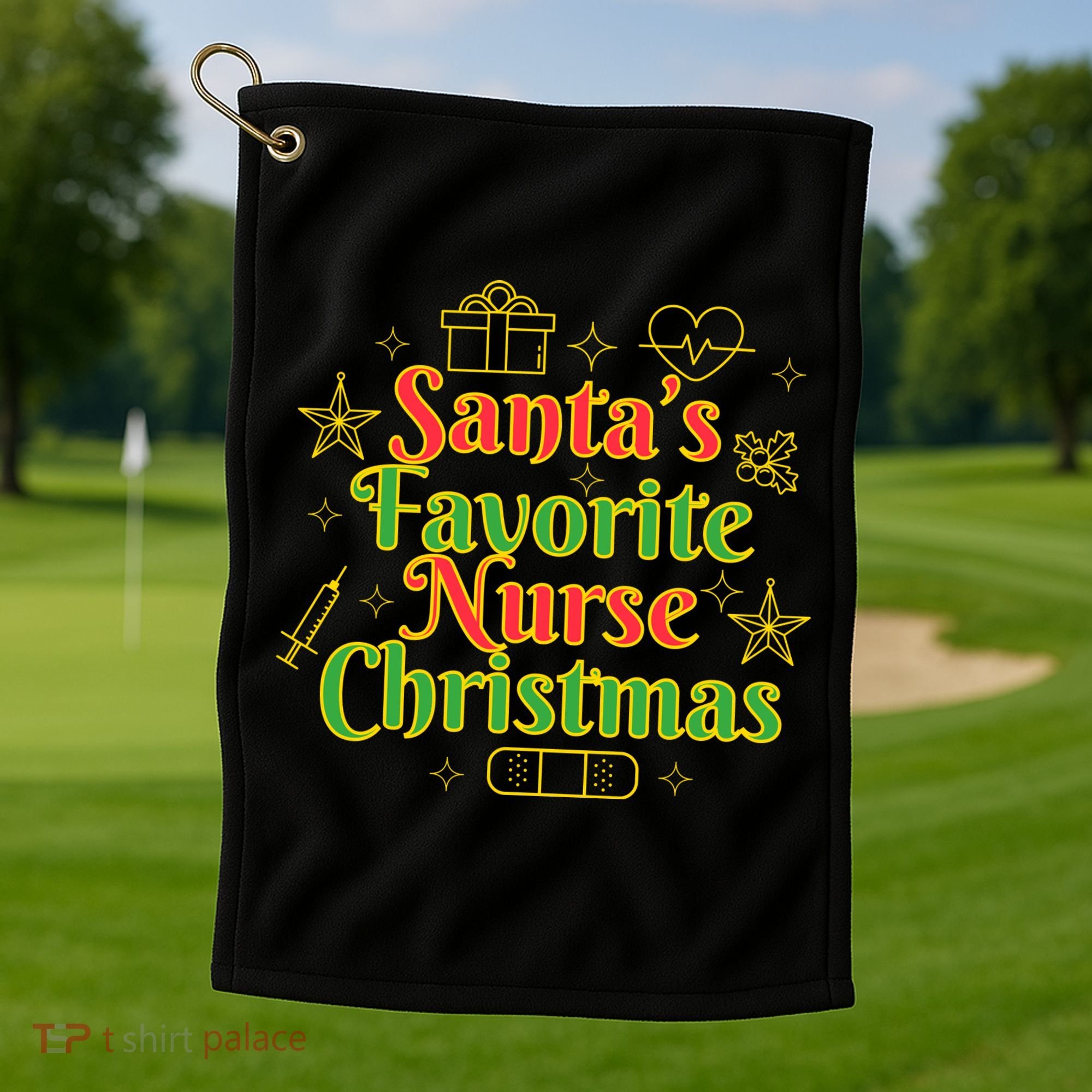 Santa's Favorite Nurse Cute Funny Christmas RN Golf Towel
