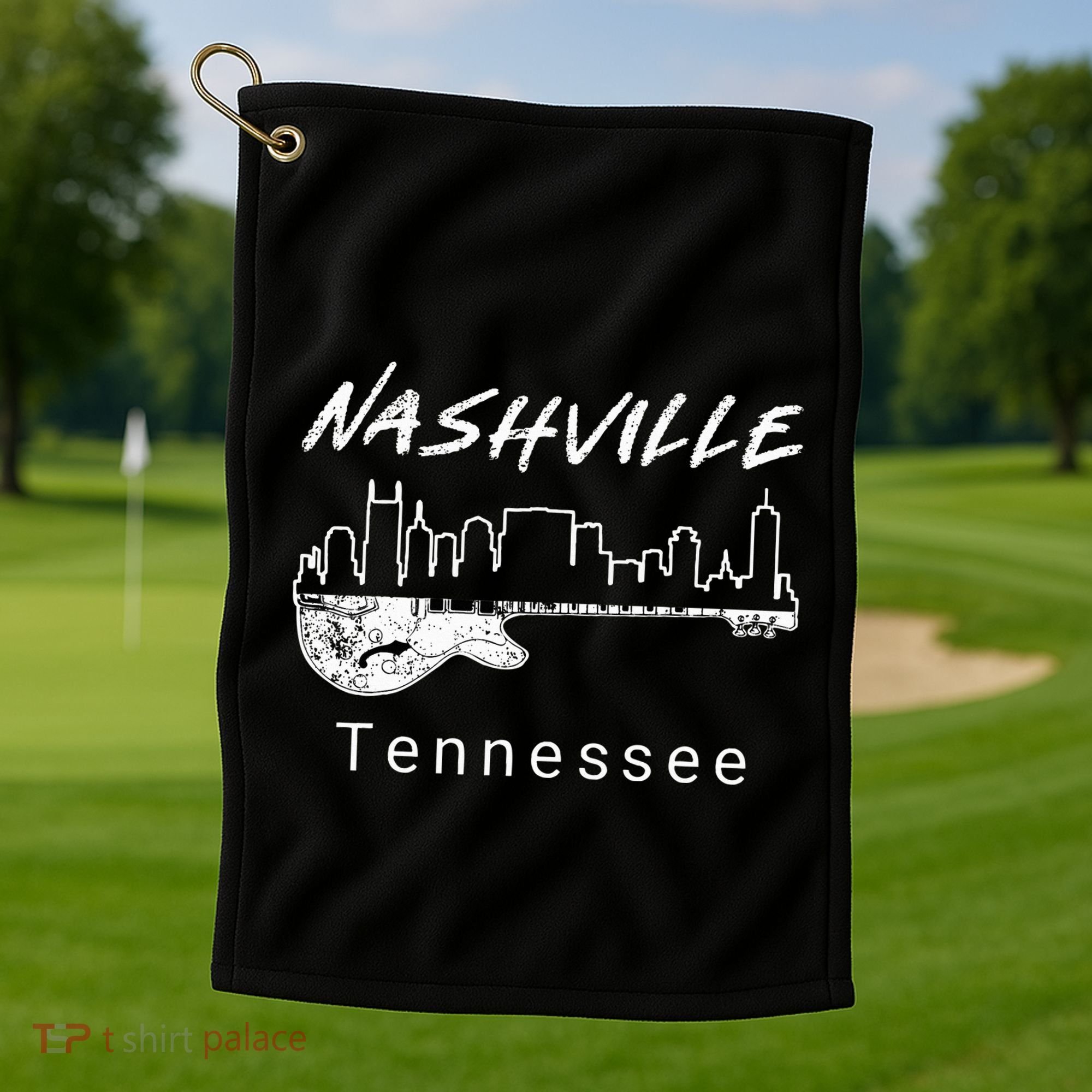 Souvenir From Nashville Guitar Nashville Golf Towel