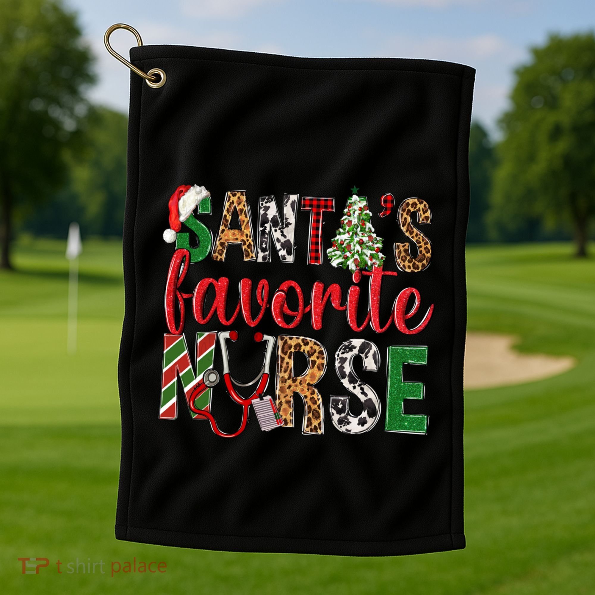 SantaS Favorite Nurse Leopard Merry Xmas Party Funny Gift Golf Towel