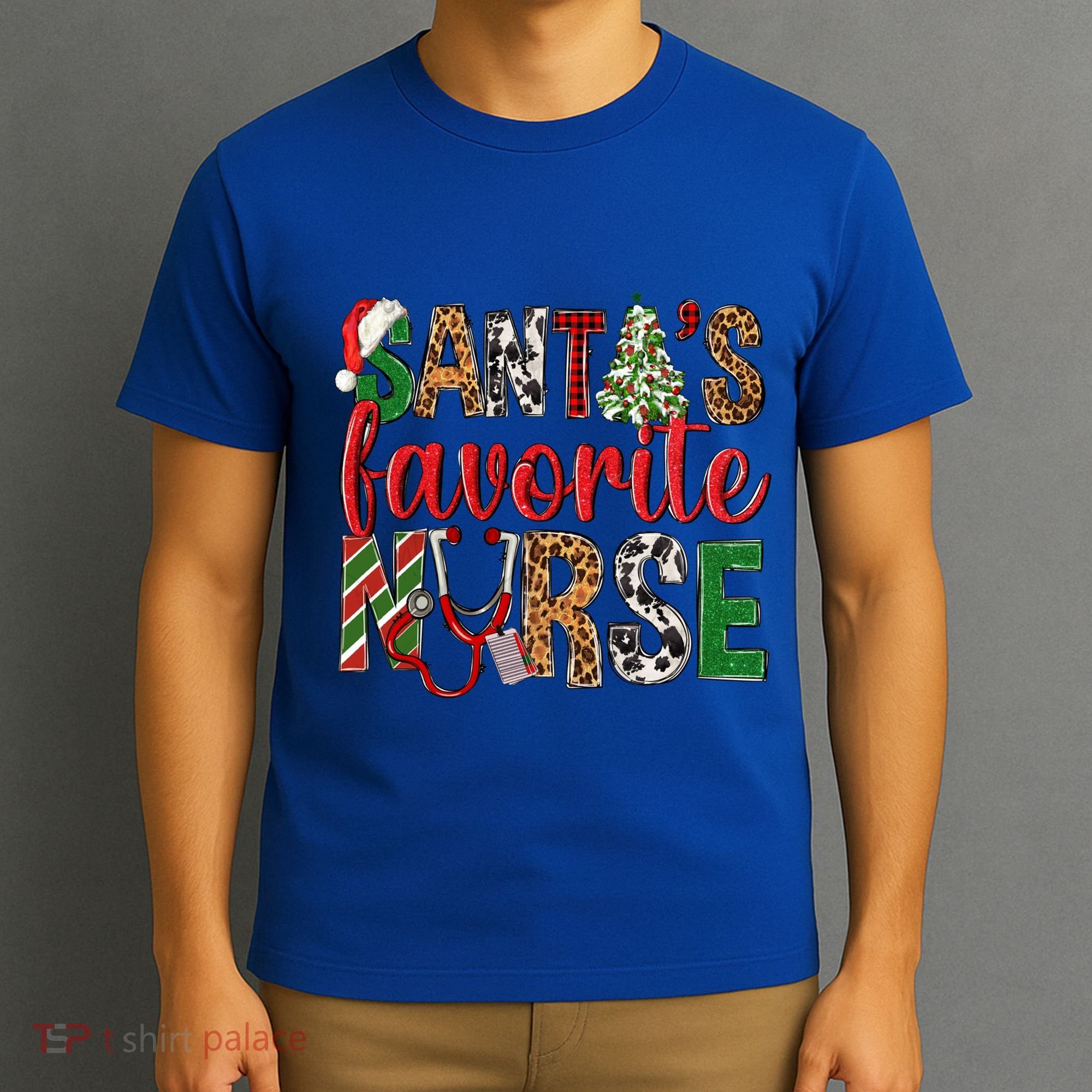 SantaS Favorite Nurse Leopard Merry Xmas Party Funny Gift T-Shirt