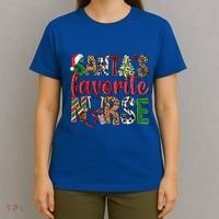 SantaS Favorite Nurse Leopard Merry Xmas Party Funny Gift T-Shirt thumb 4