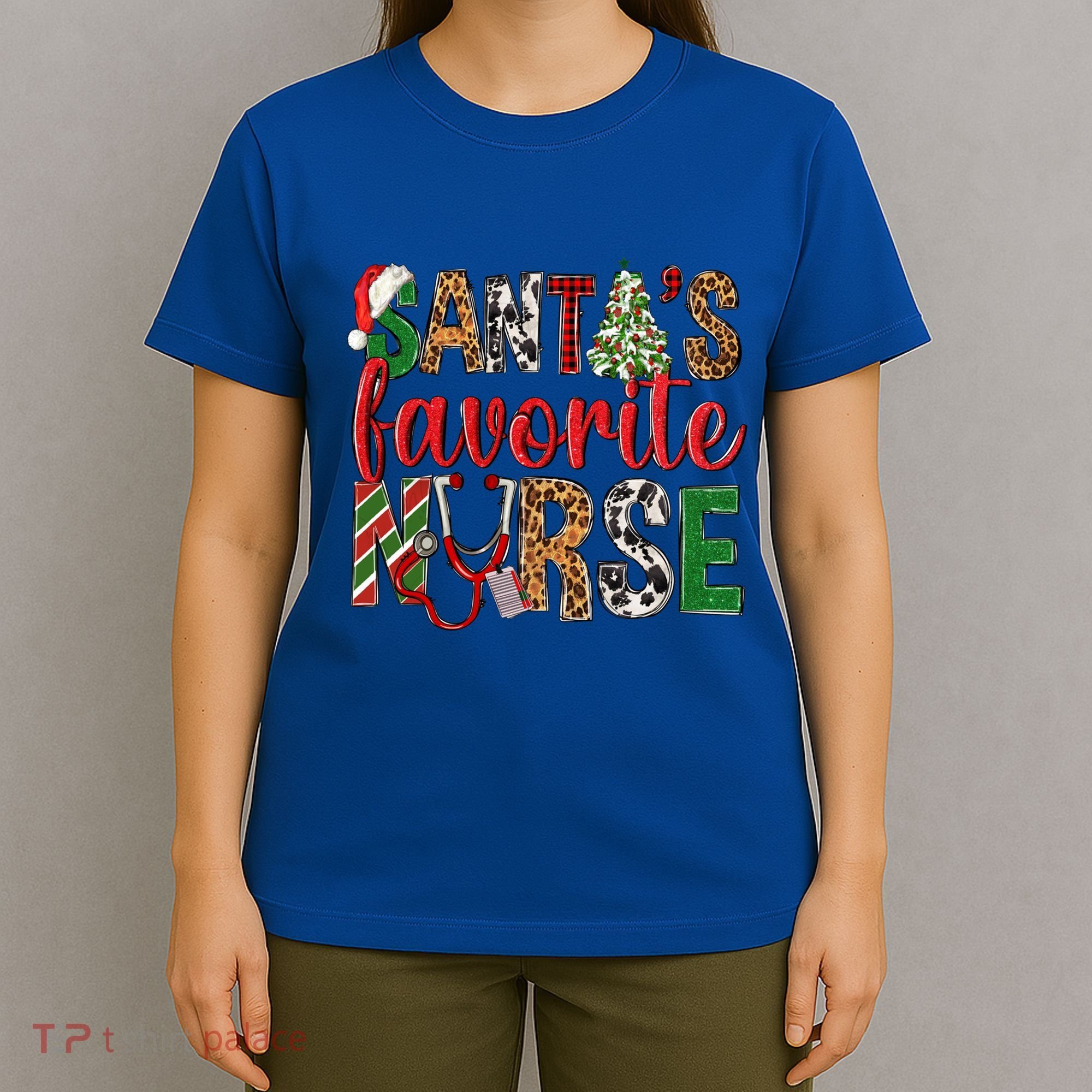 SantaS Favorite Nurse Leopard Merry Xmas Party Funny Gift T-Shirt
