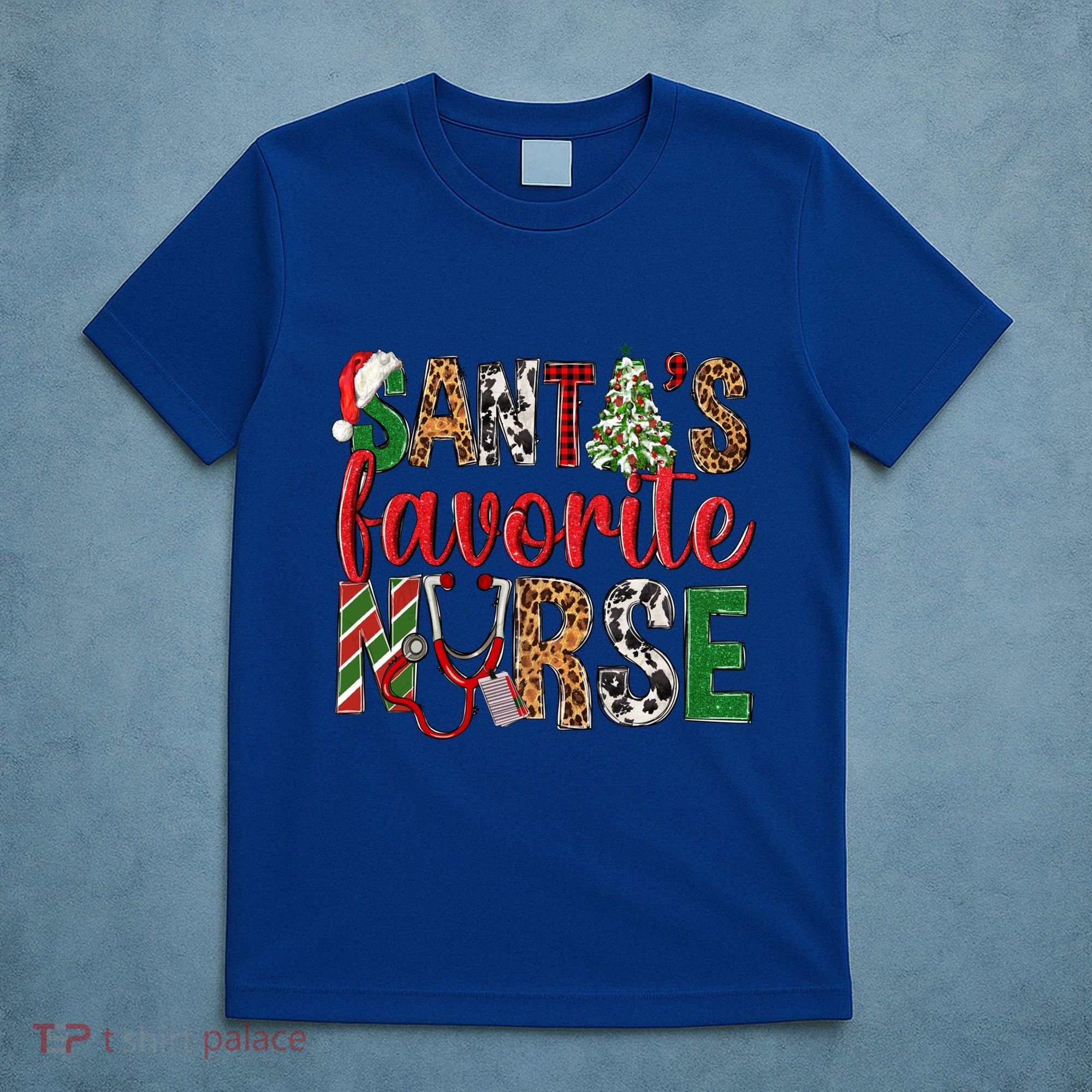 SantaS Favorite Nurse Leopard Merry Xmas Party Funny Gift T-Shirt