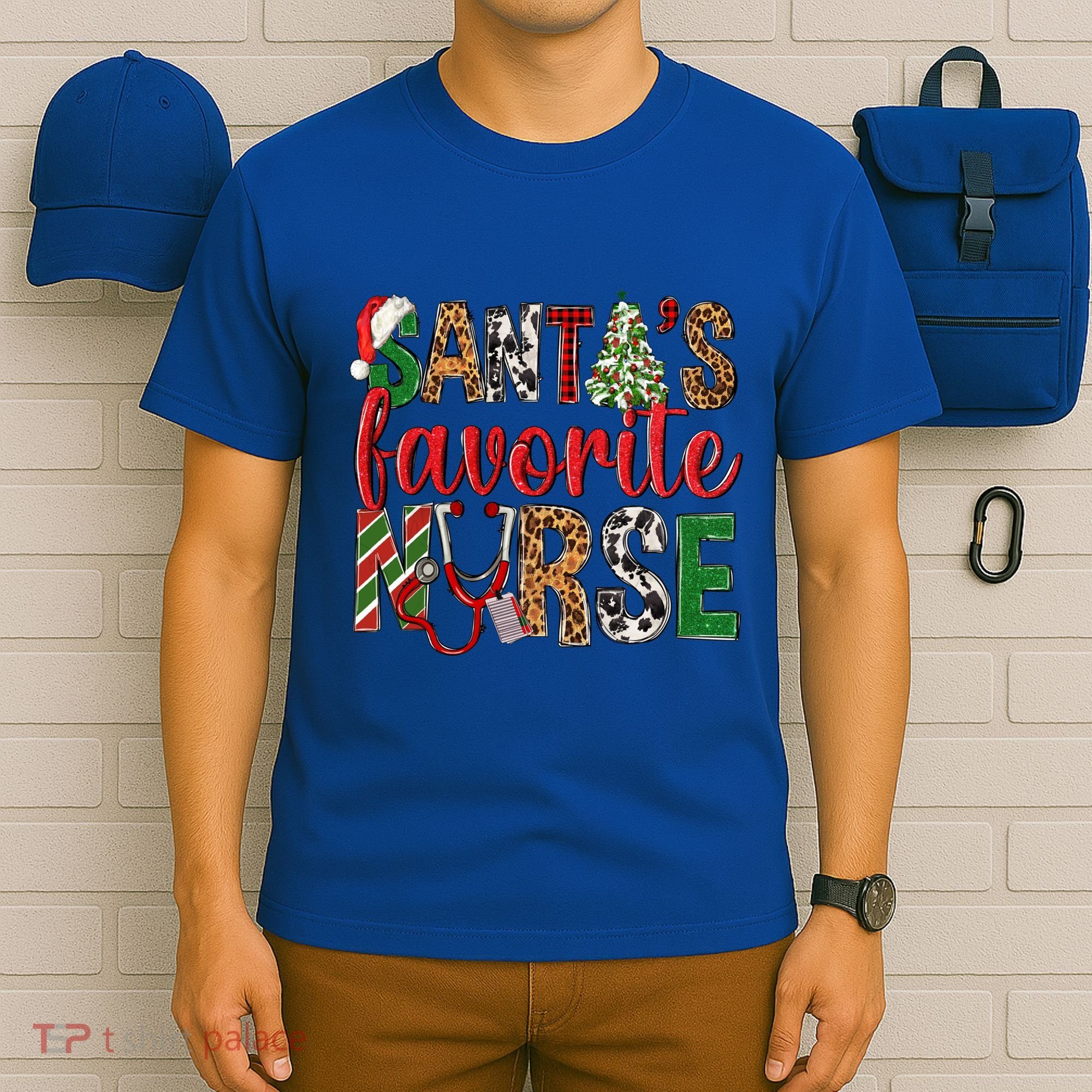 SantaS Favorite Nurse Leopard Merry Xmas Party Funny Gift T-Shirt