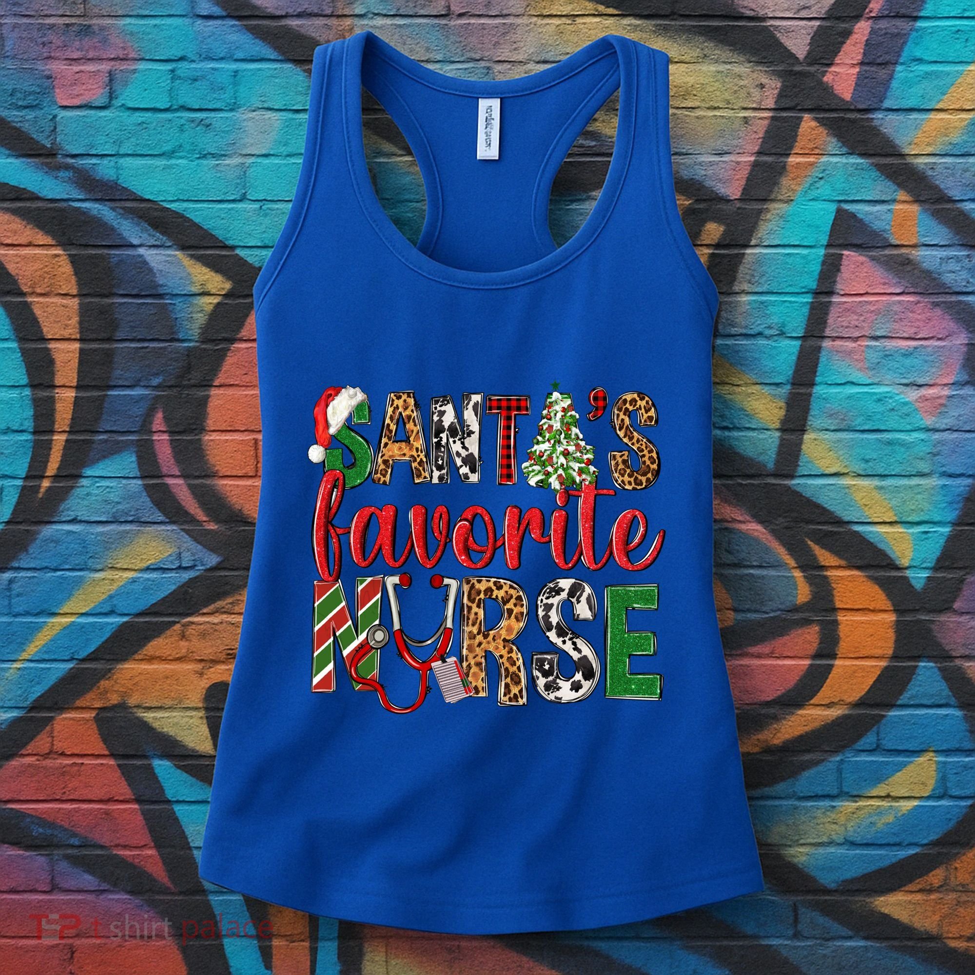 SantaS Favorite Nurse Leopard Merry Xmas Party Funny Gift Women's Tank Top