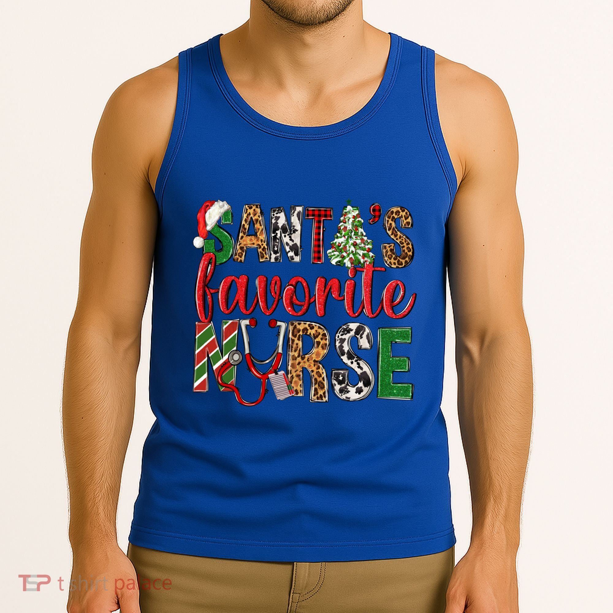 SantaS Favorite Nurse Leopard Merry Xmas Party Funny Gift Tank Top