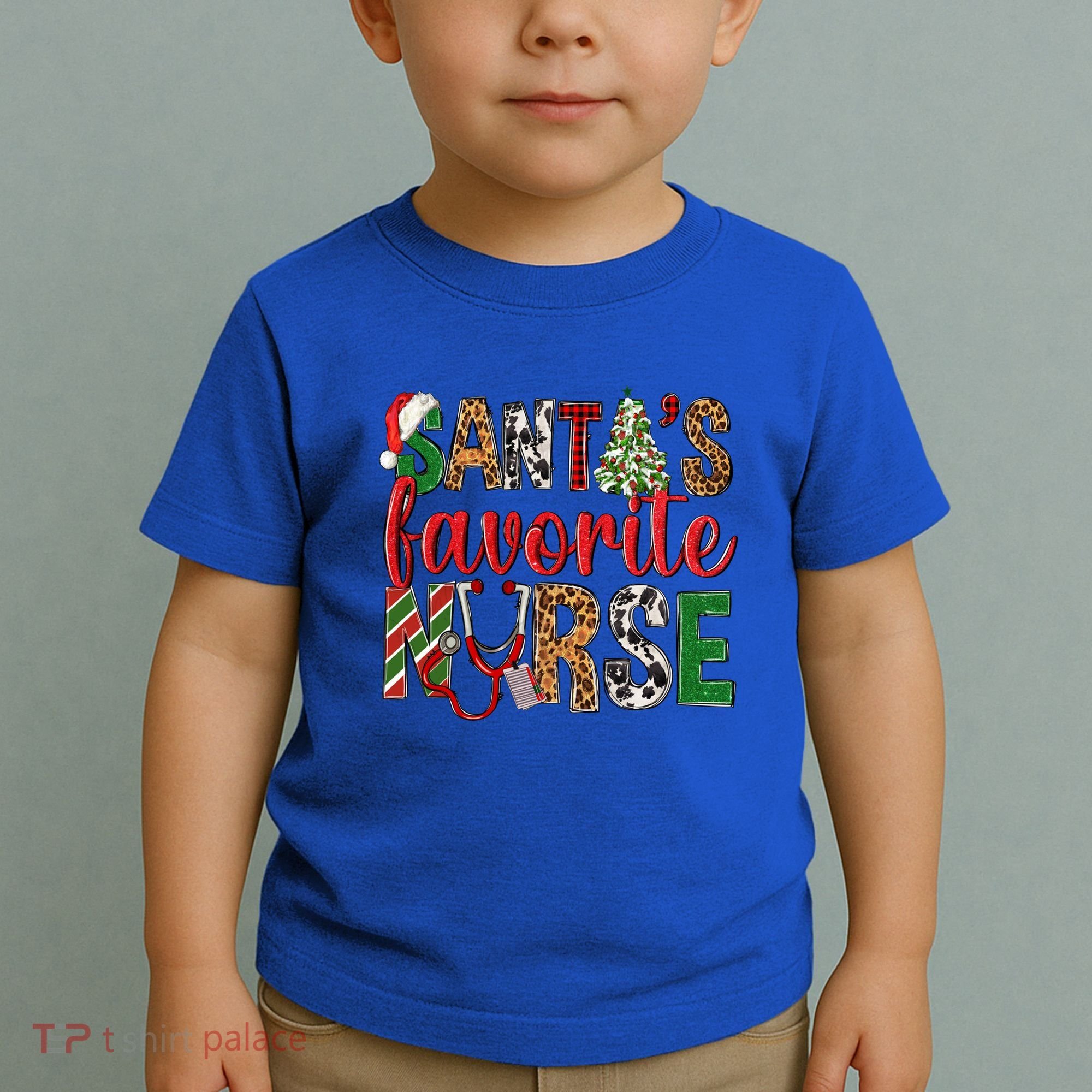 SantaS Favorite Nurse Leopard Merry Xmas Party Funny Gift Toddler T-Shirt
