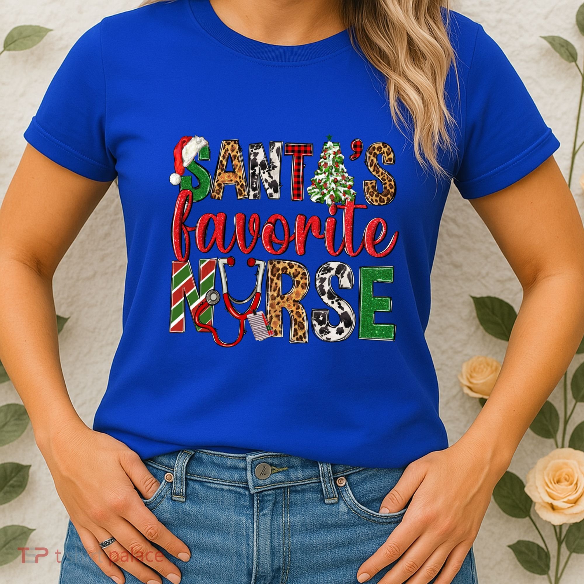 SantaS Favorite Nurse Leopard Merry Xmas Party Funny Gift Women's T-Shirt