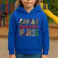 SantaS Favorite Nurse Leopard Merry Xmas Party Funny Gift Kids Hoodie thumb 3