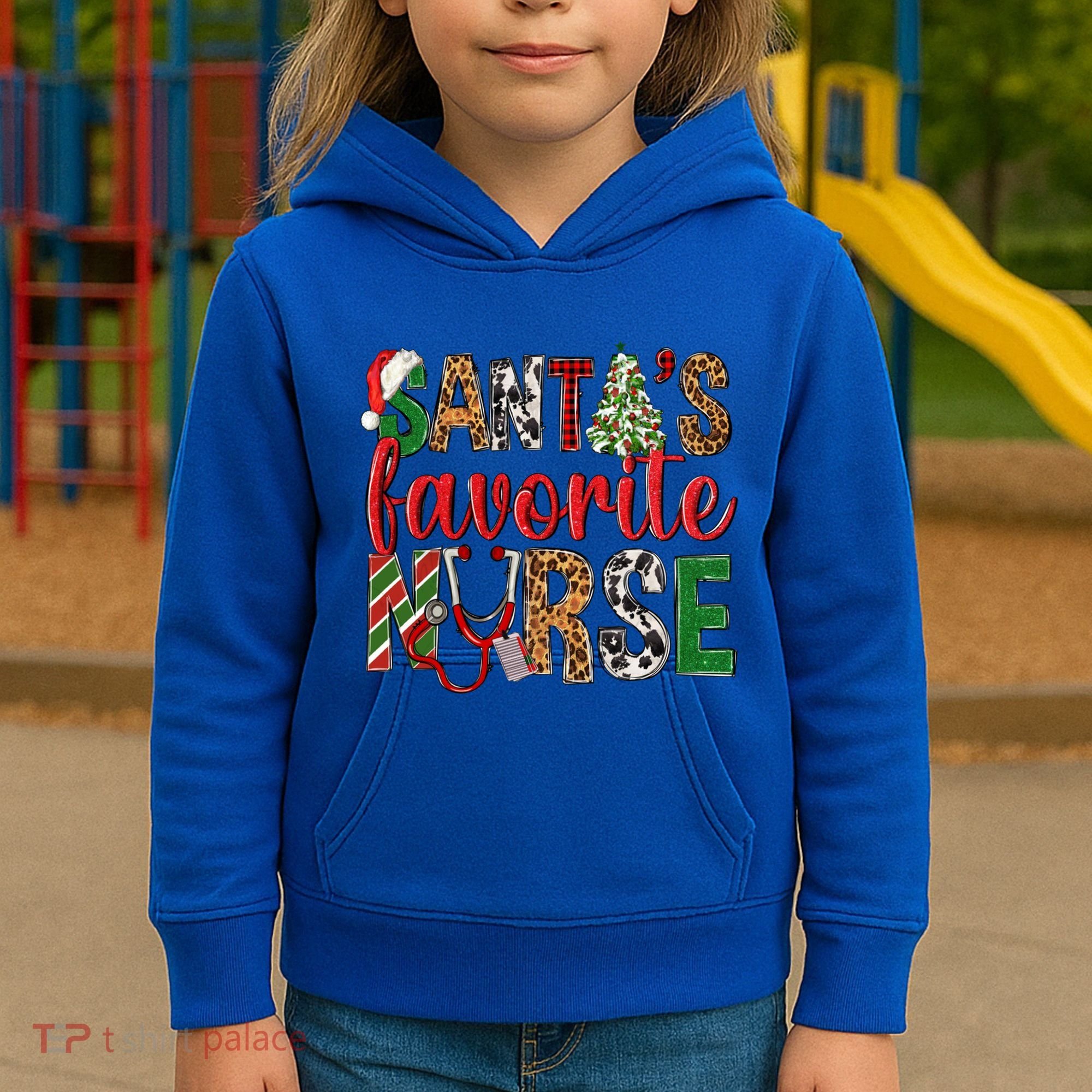 SantaS Favorite Nurse Leopard Merry Xmas Party Funny Gift Kids Hoodie