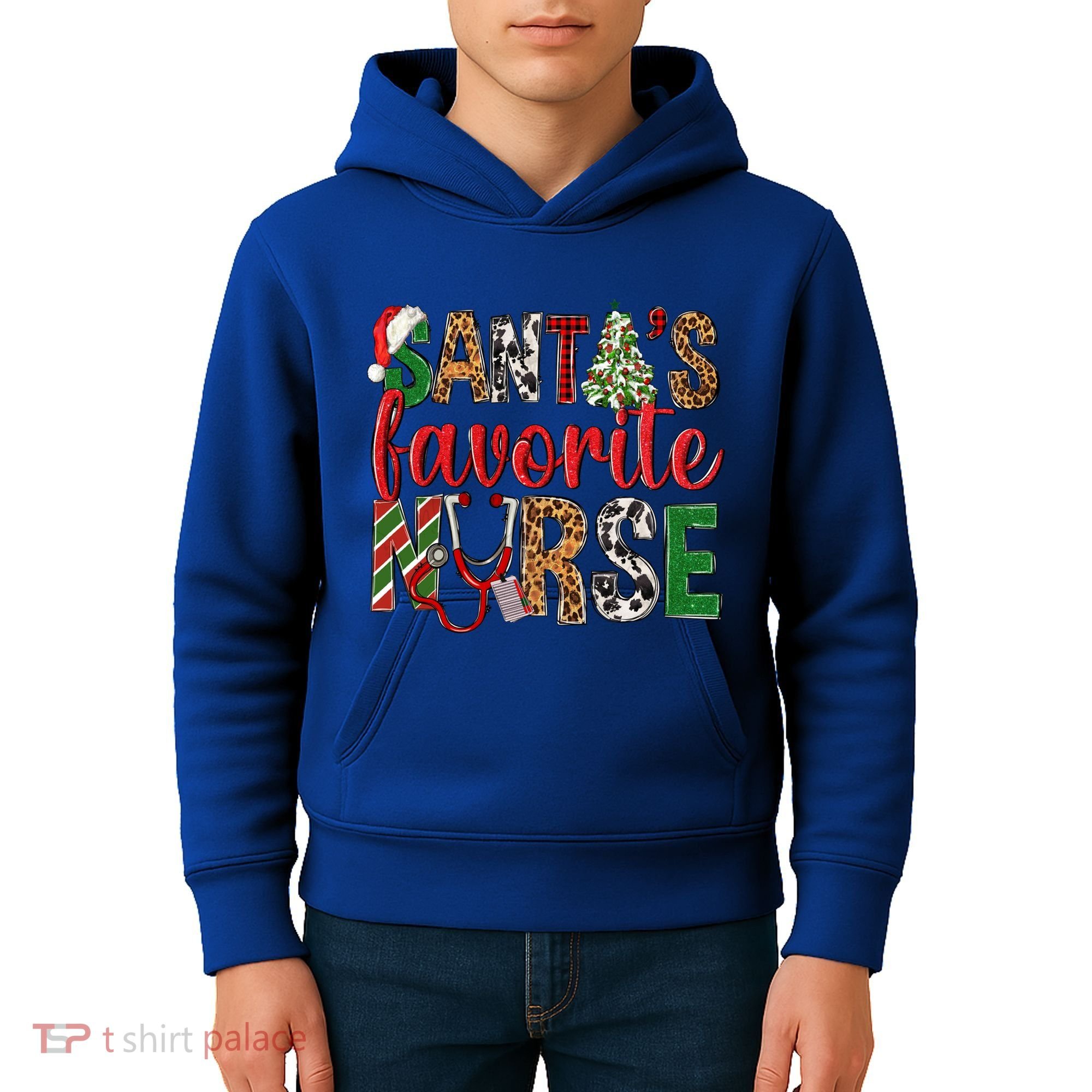 SantaS Favorite Nurse Leopard Merry Xmas Party Funny Gift Kids Hoodie
