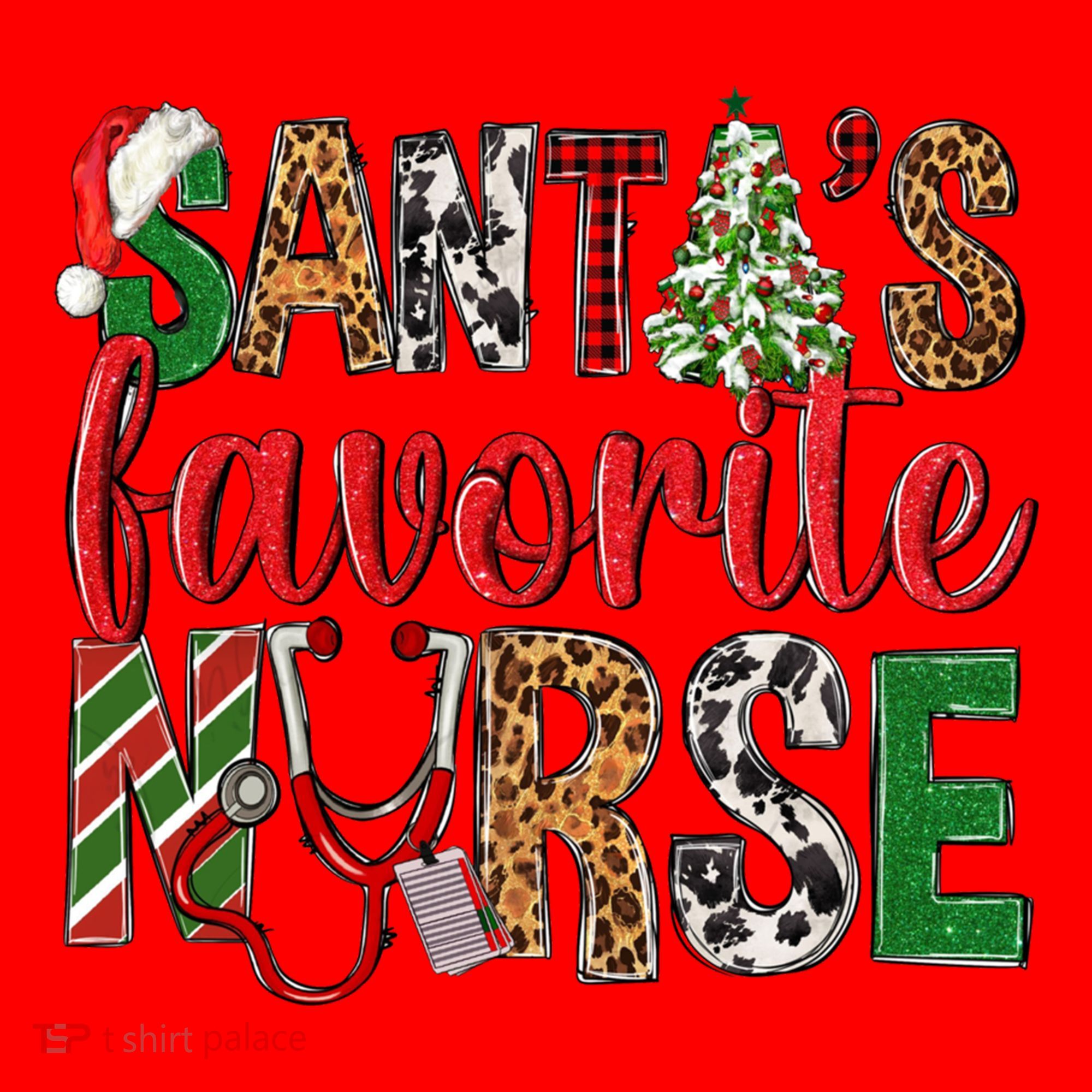 SantaS Favorite Nurse Leopard Merry Xmas Party Funny Gift Santa Hat