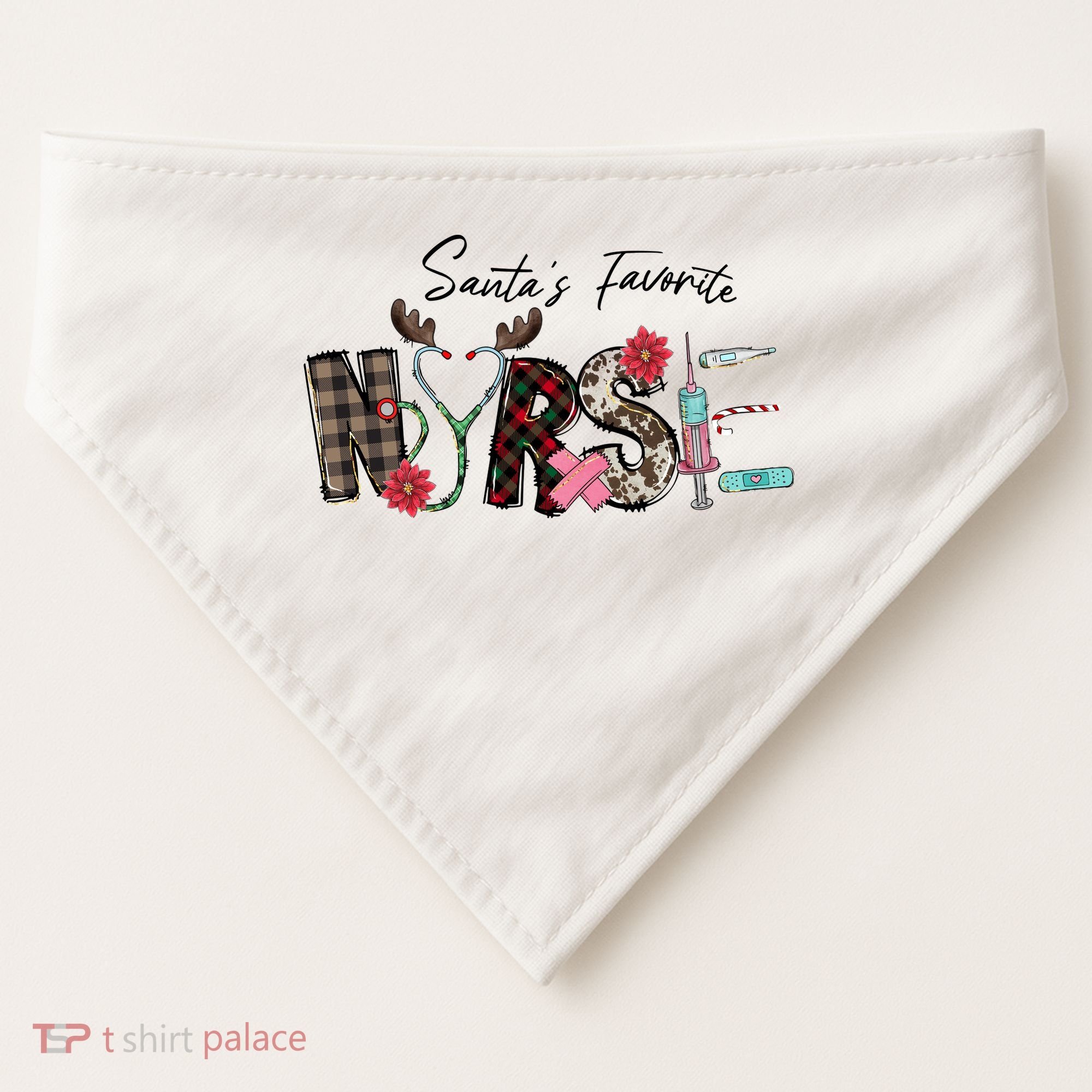 Santa's Favorite Nurse Funny Christmas USA-Made Doggie Bandana