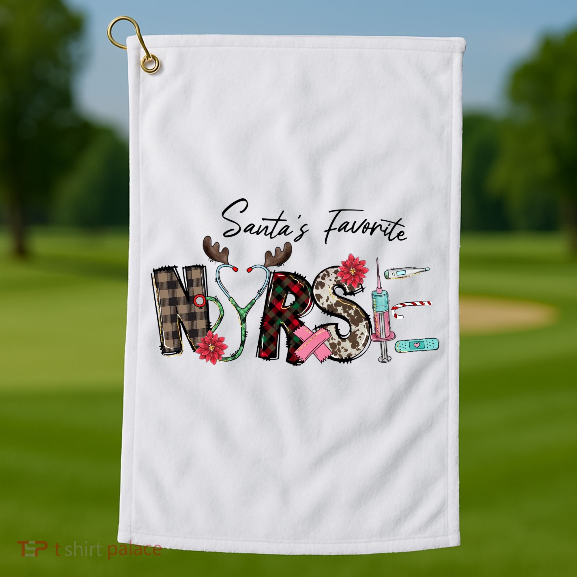Santa's Favorite Nurse Funny Christmas Golf Towel