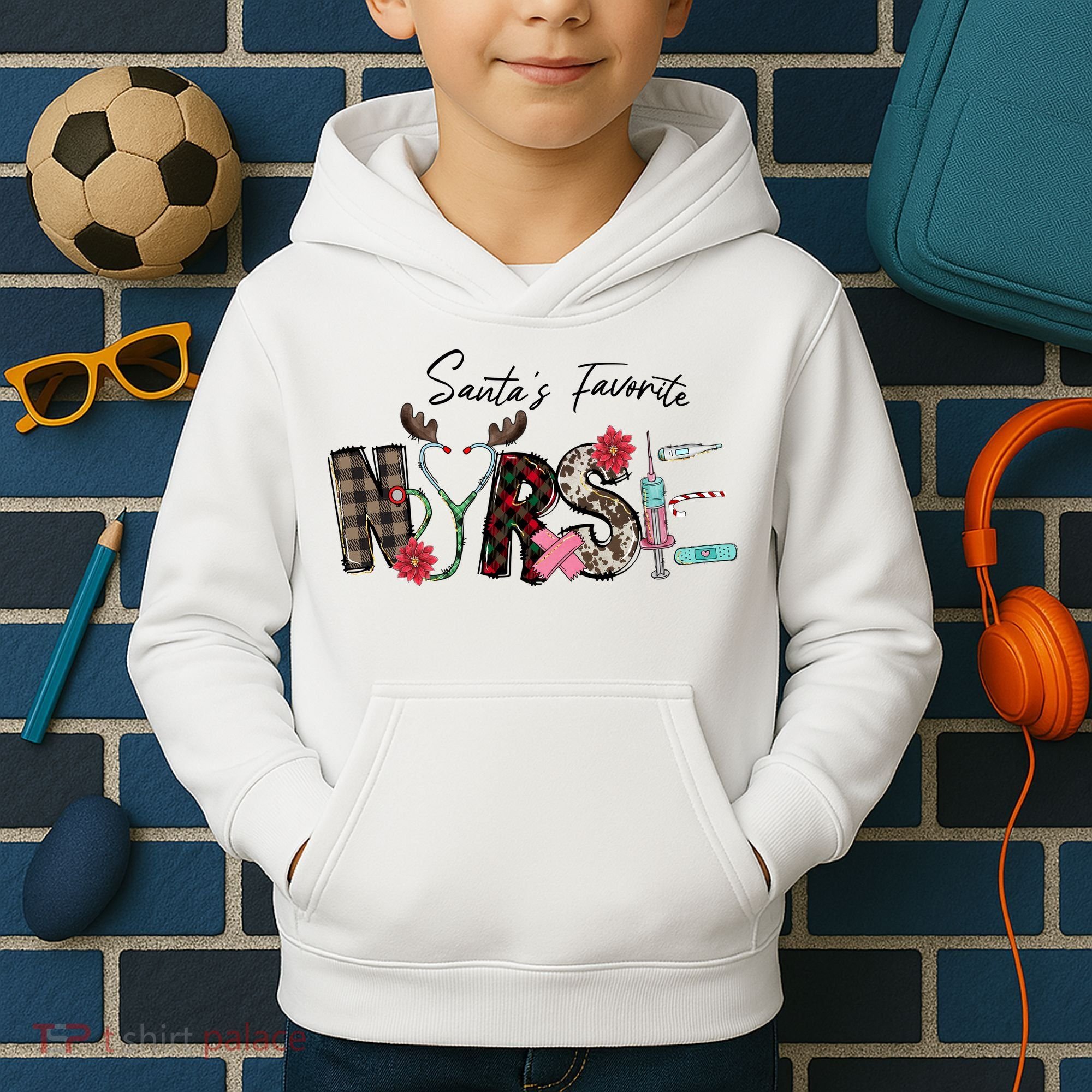 Santa's Favorite Nurse Funny Christmas Kids Hoodie