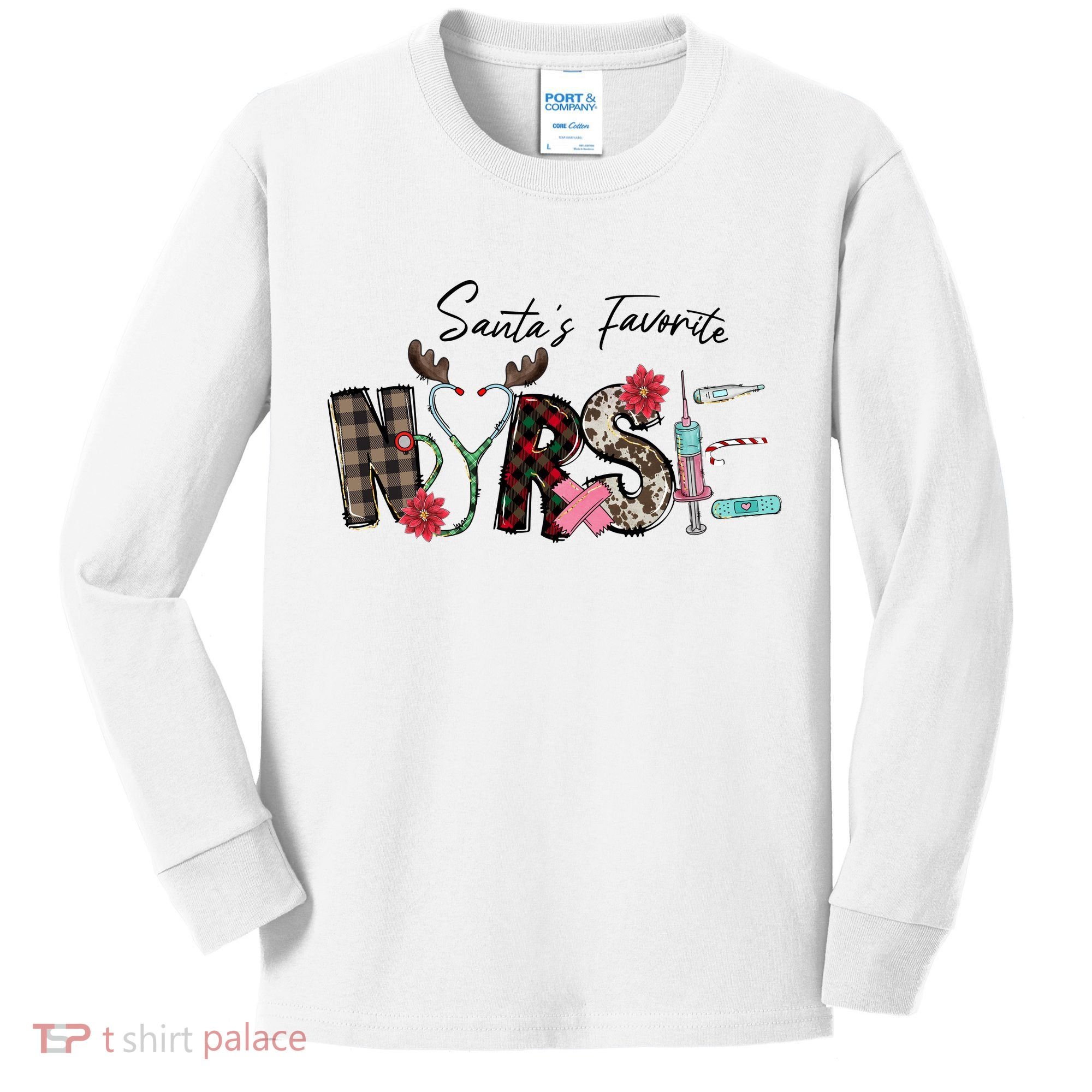 Santa's Favorite Nurse Funny Christmas Kids Long Sleeve Shirt