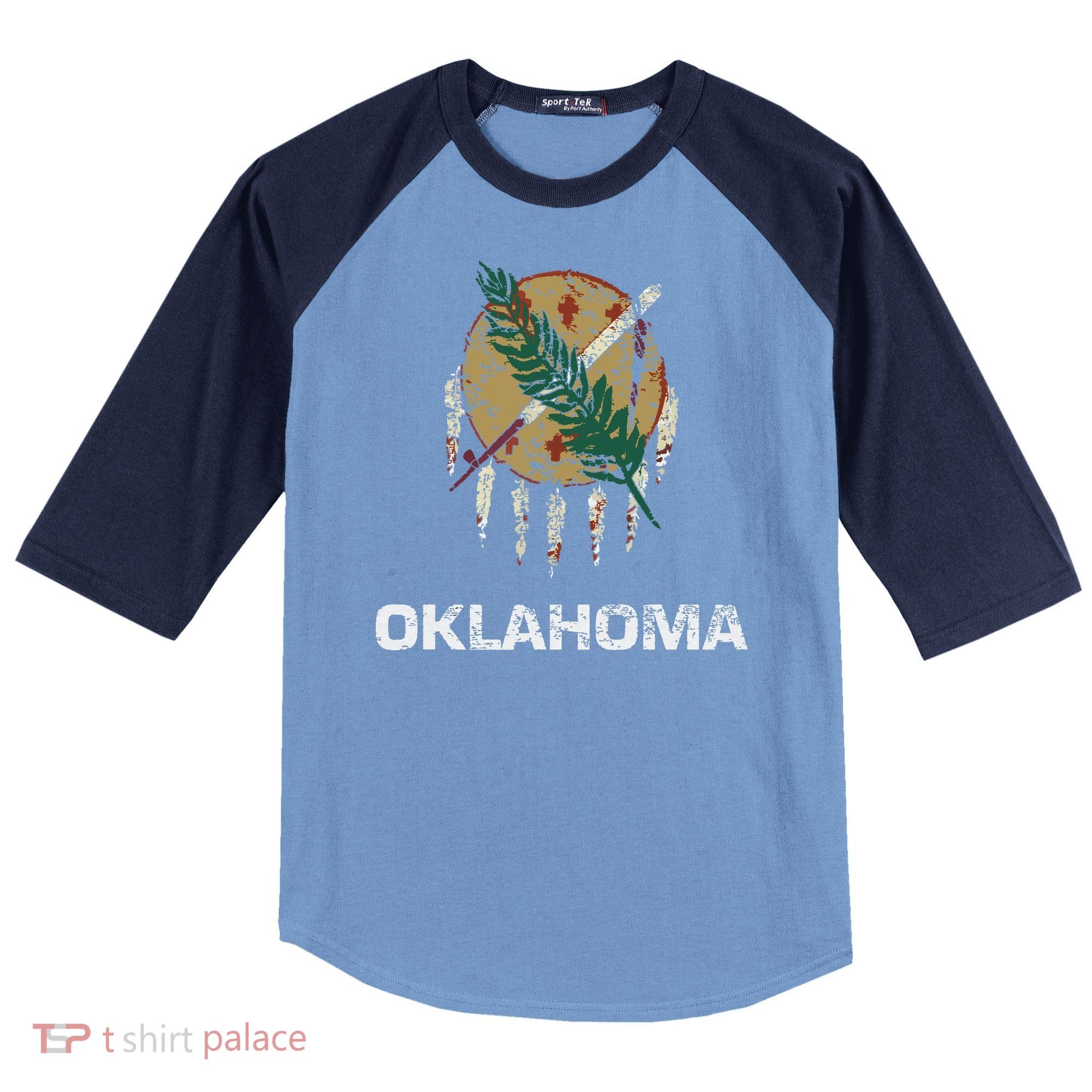 State Flag Of Oklahoma Tulsa Norman Oklahoma City Raglan Baseball Sleeve Shirt