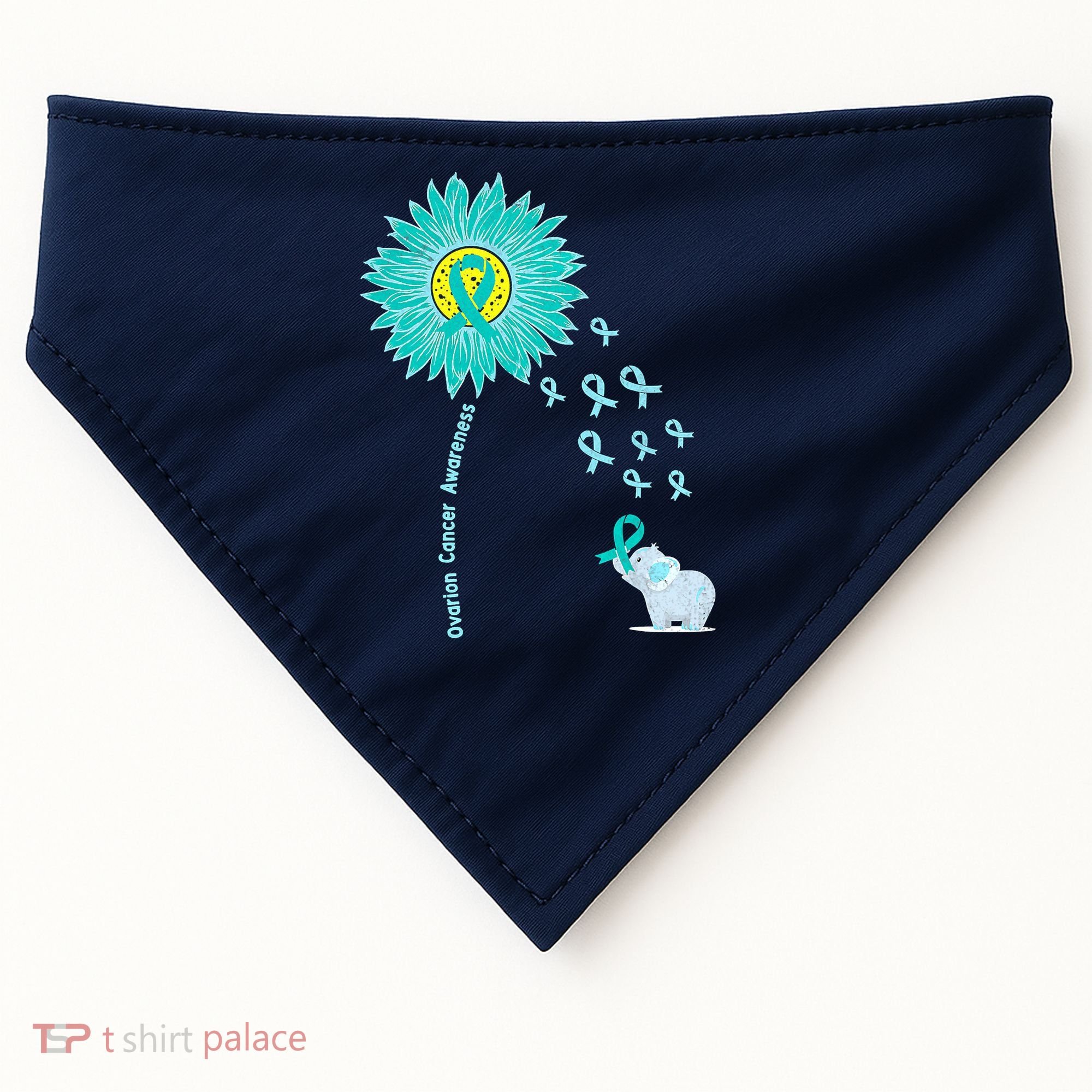 Support For Ovarian Cancer Awareness Teal Ribbon Product USA-Made Doggie Bandana