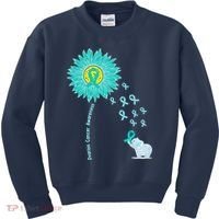 Support For Ovarian Cancer Awareness Teal Ribbon Product Kids Sweatshirt thumb 0