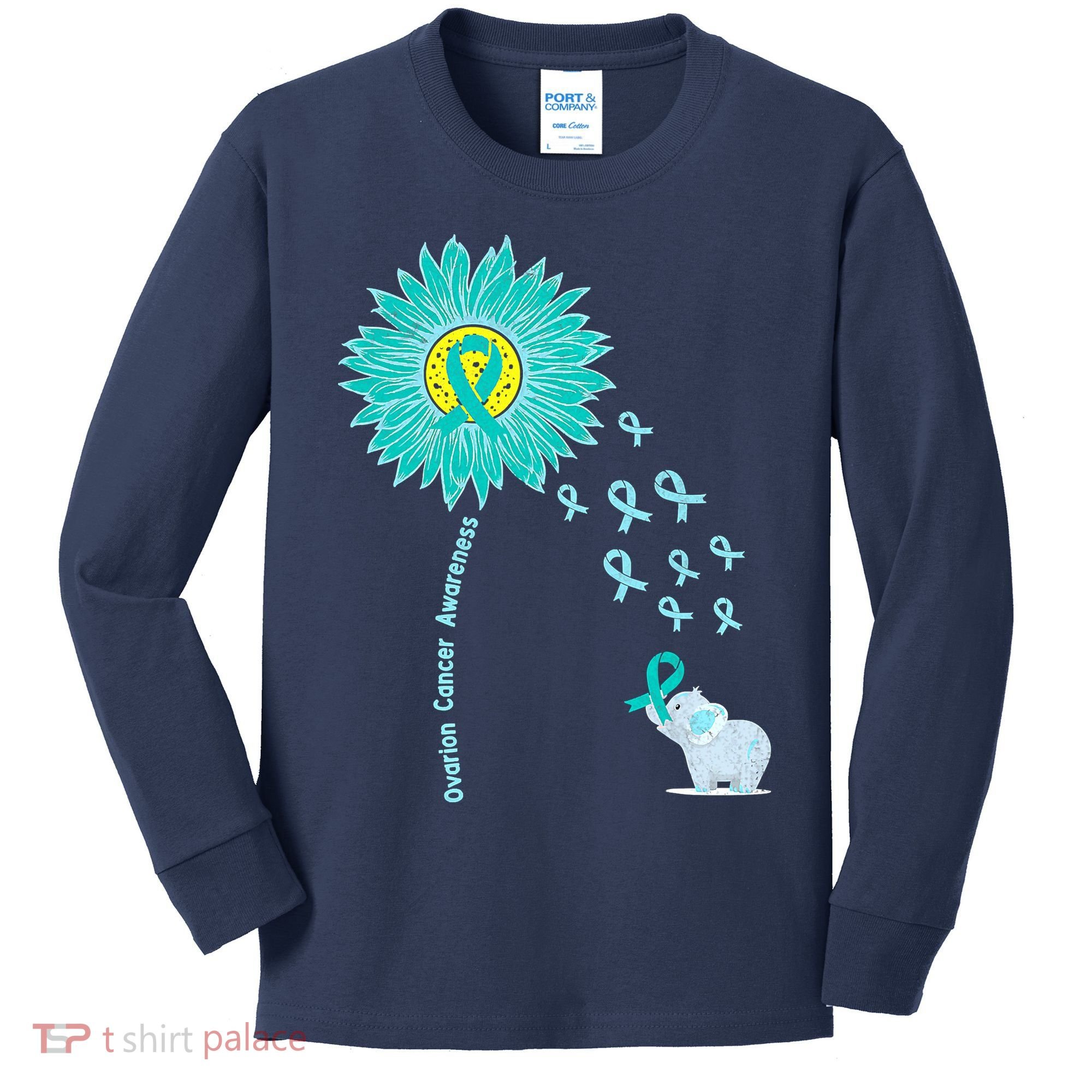 Support For Ovarian Cancer Awareness Teal Ribbon Product Kids Long Sleeve Shirt