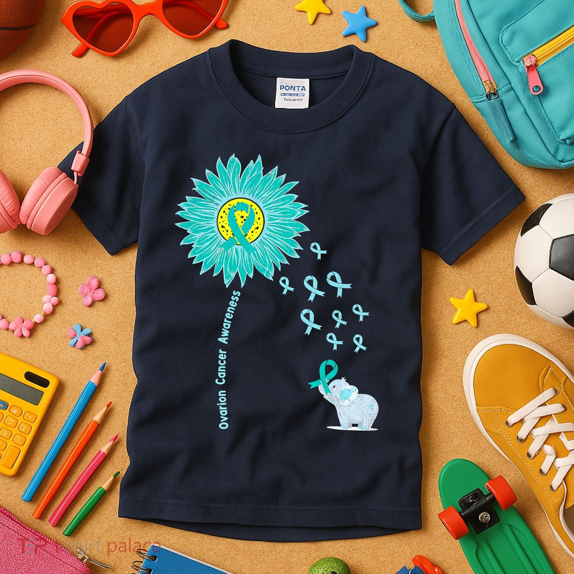 Support For Ovarian Cancer Awareness Teal Ribbon Product Kids T-Shirt