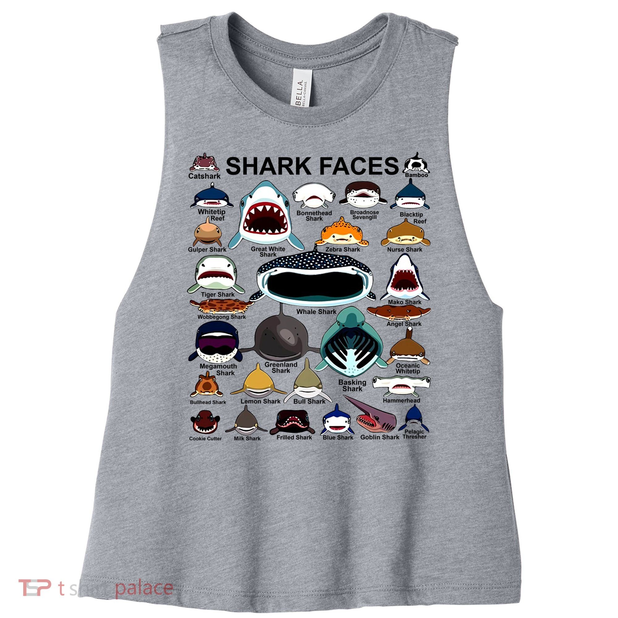 Shark Faces Of All Kinds Women's Racerback Cropped Tank