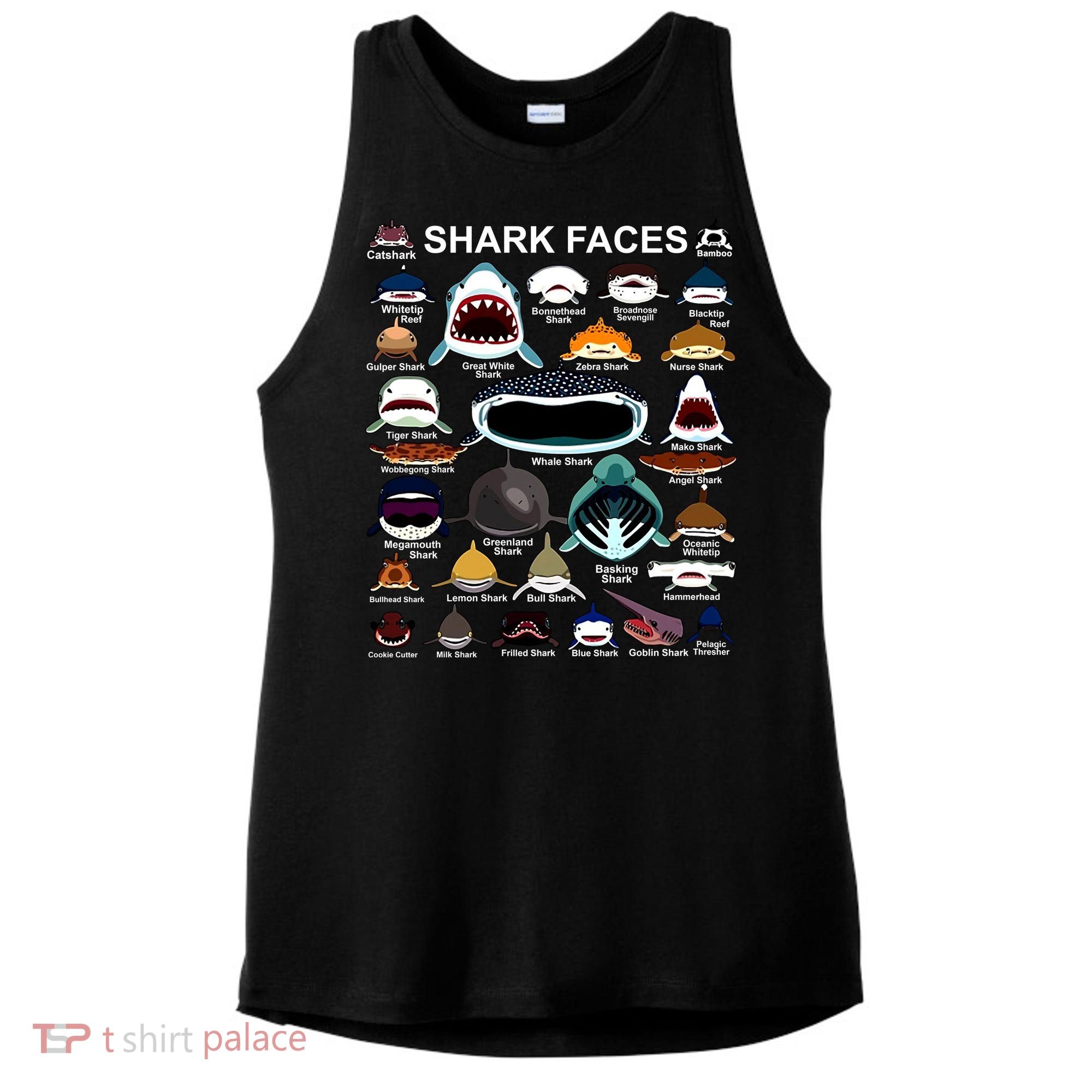 Shark Faces Of All Kinds Ladies PosiCharge Tri-Blend Wicking Tank
