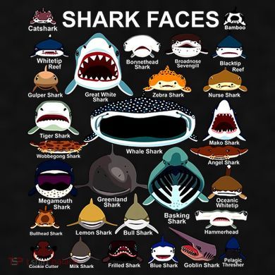 Shark Faces Of All Kinds Ladies PosiCharge Tri-Blend Wicking Tank