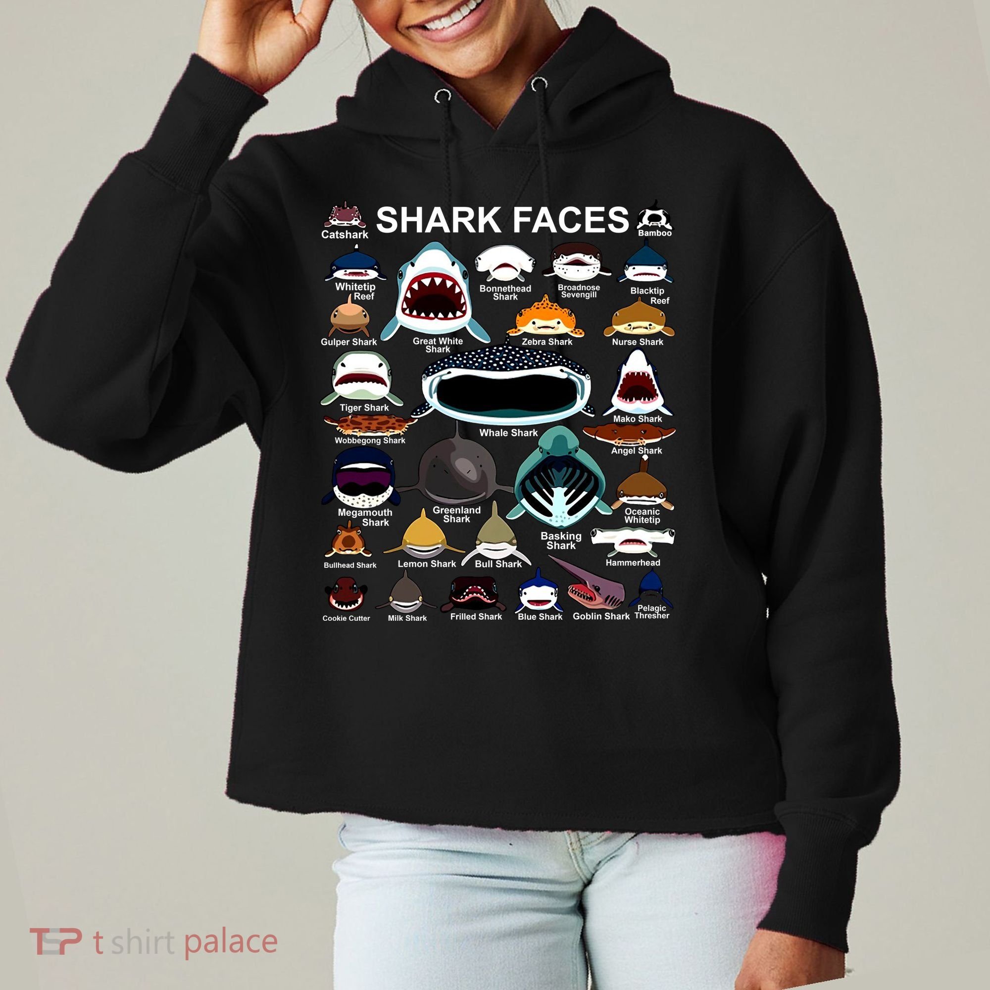 Shark Faces Of All Kinds Ladies Heavyweight Boxy Pullover Hoodie