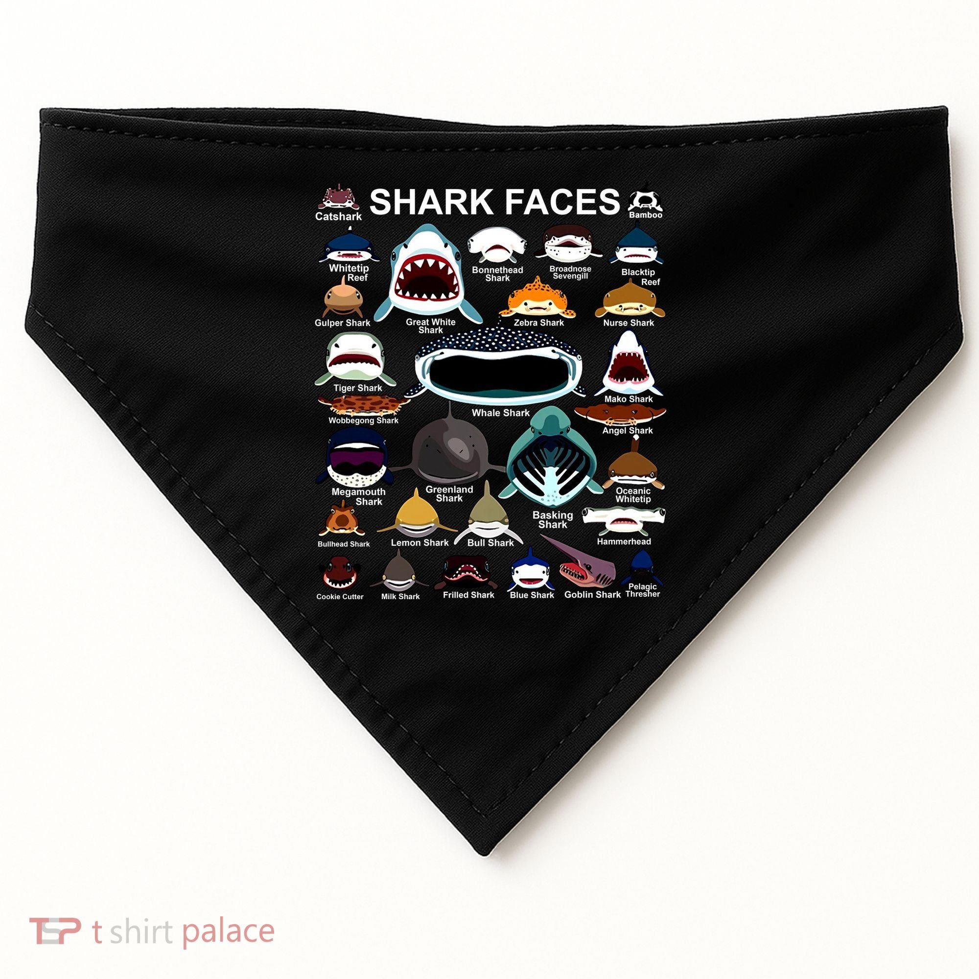 Shark Faces Of All Kinds USA-Made Doggie Bandana