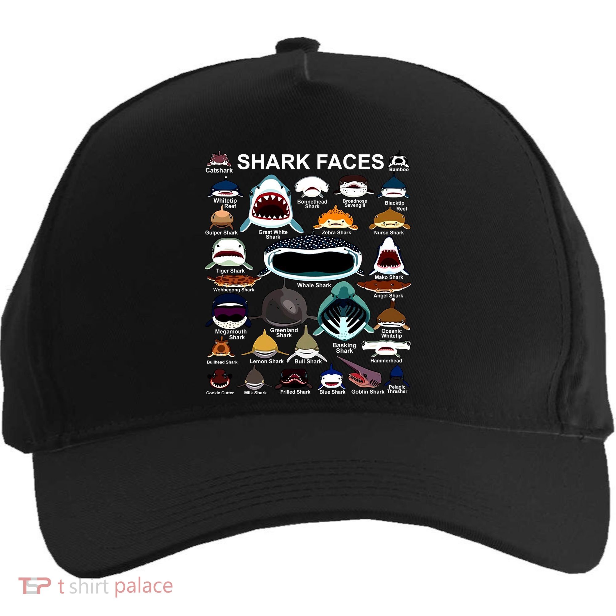 Shark Faces Of All Kinds Five-Panel Snapback Cap